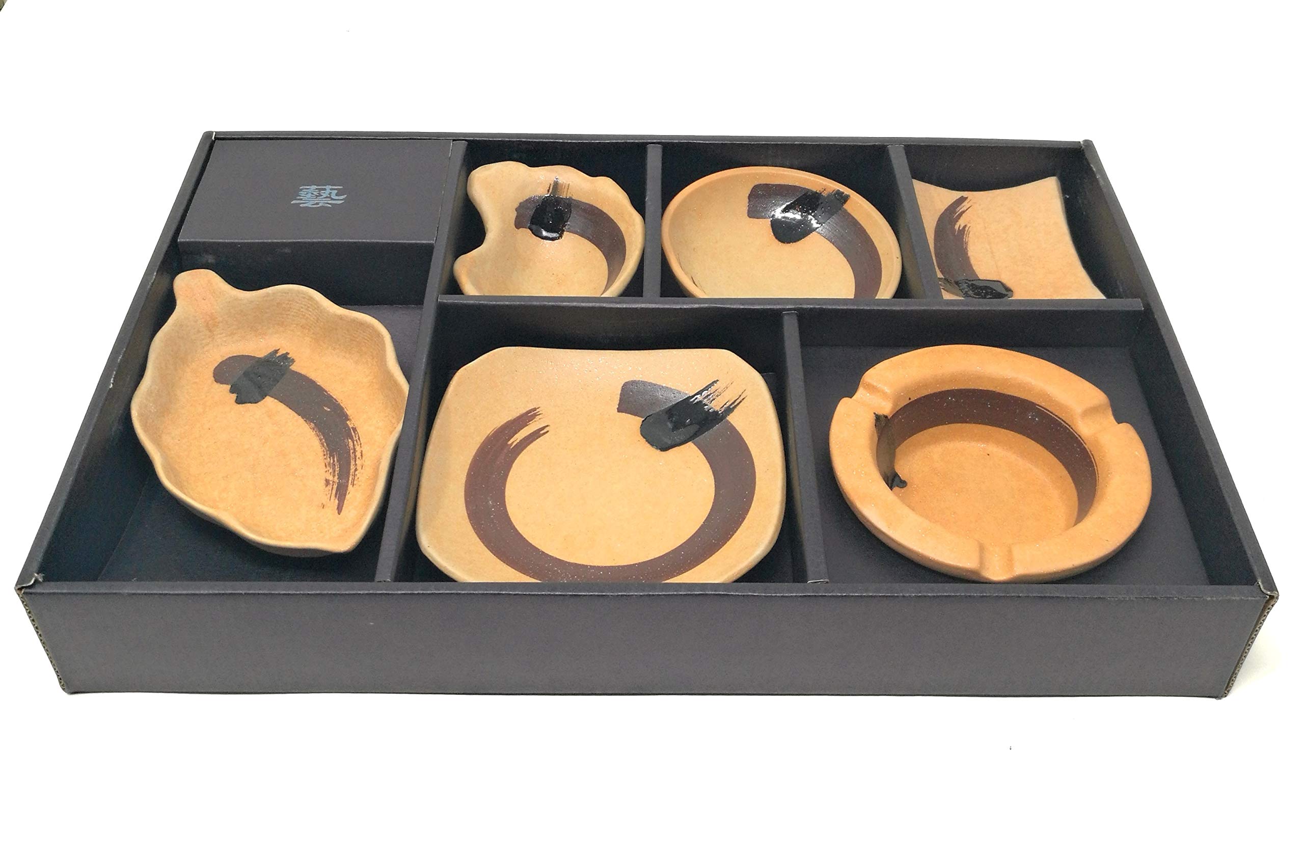 TJ Global Set of 6 Japanese Ceramic Small Plates for Dips, Salsa, Snacks, Side Dishes, Sauce - Assorted Shapes & Sizes - Perfect for Appetizers, Party Serving, and Home Dining