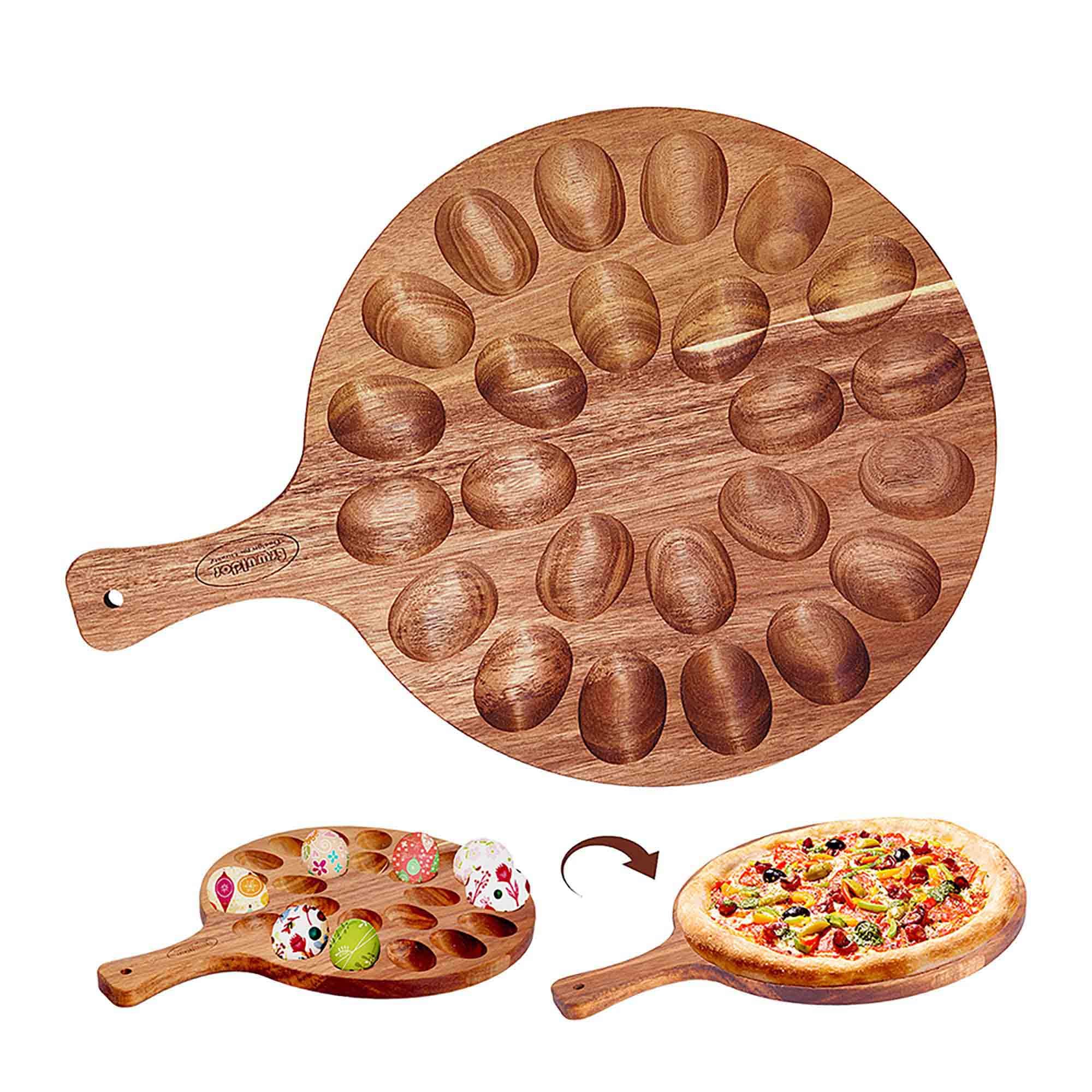 Premium Acacia Wood Deviled Egg Platter - 24 Hole Round Serving Tray for Deviled Eggs, Charcuterie & Easter Entertaining | Perfect for Kitchen Countertops, Holiday Parties & Potluck Gatherings