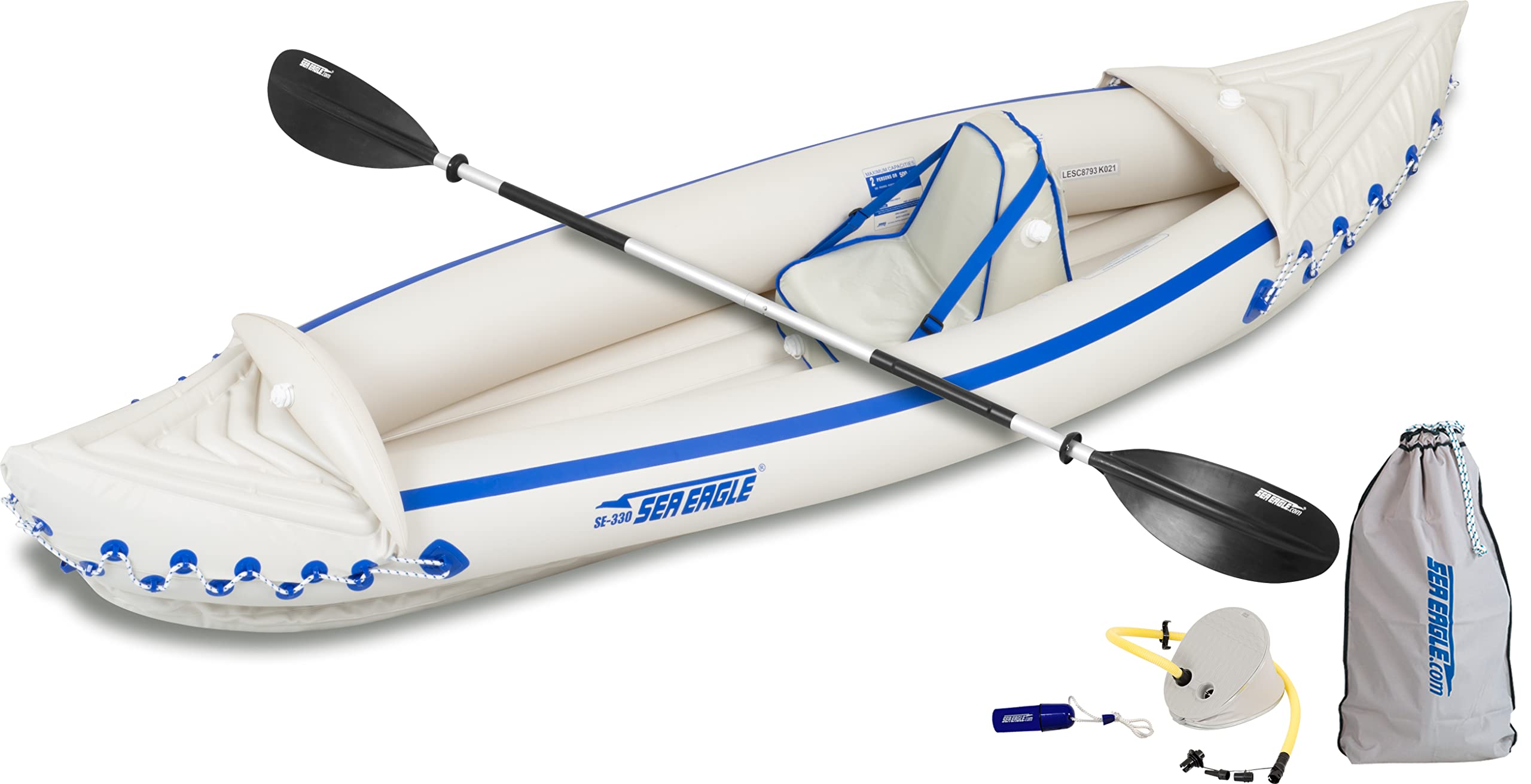 Sea Eagle SE330 Inflatable Kayak - 1 Person Lightweight Sports Kayak for Adults with Paddle & Pump - Perfect for Lakes, Rivers & Ocean Recreation