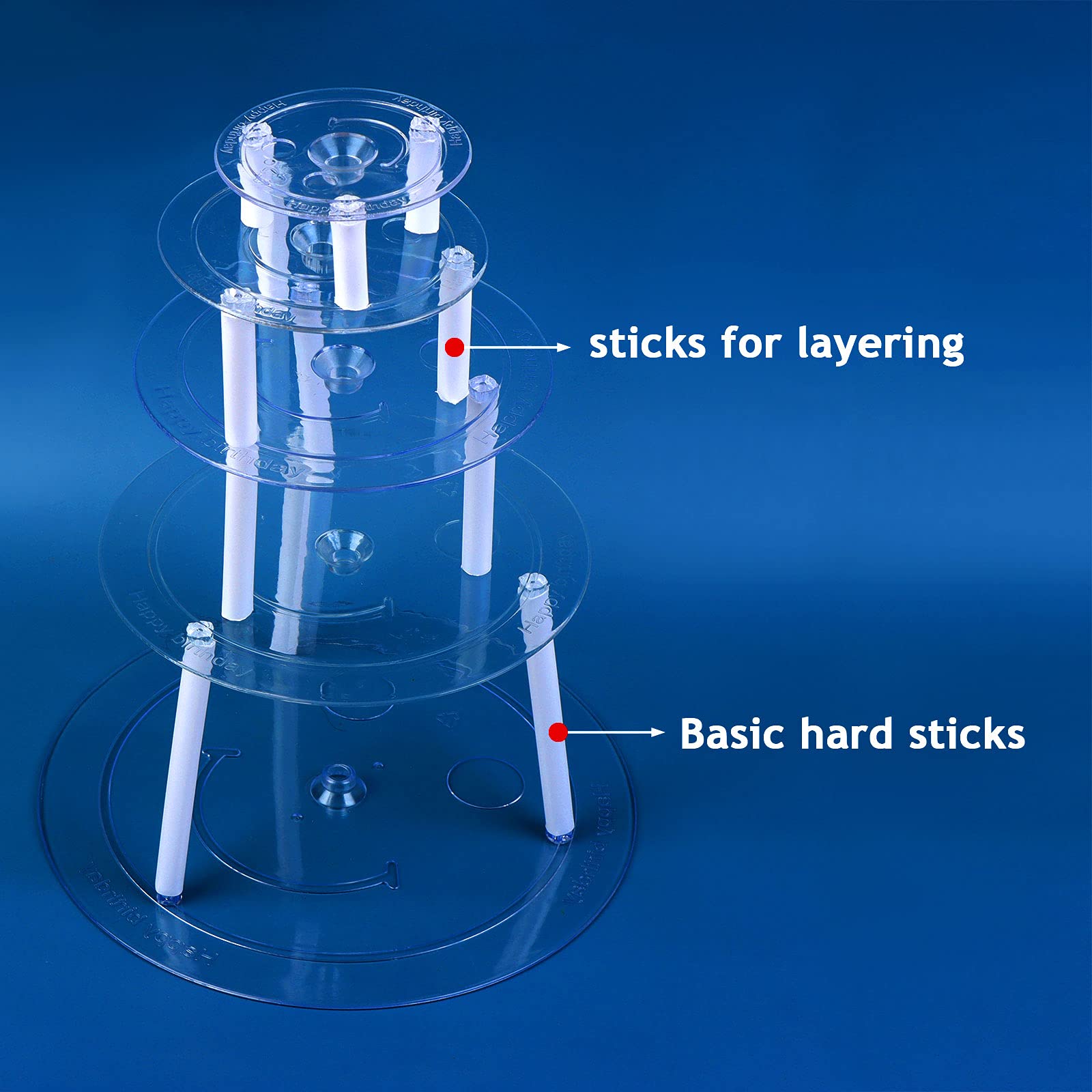 5 Tier Cake Separator Plates 35Pcs - Clear Cake Sticks, Support Dowel Rods & Stacking Pillars for 3-10 Inch Tiered Cakes - Sturdy Cake Stand Holder for Wedding, Birthday, Dessert Display & Party Decorations