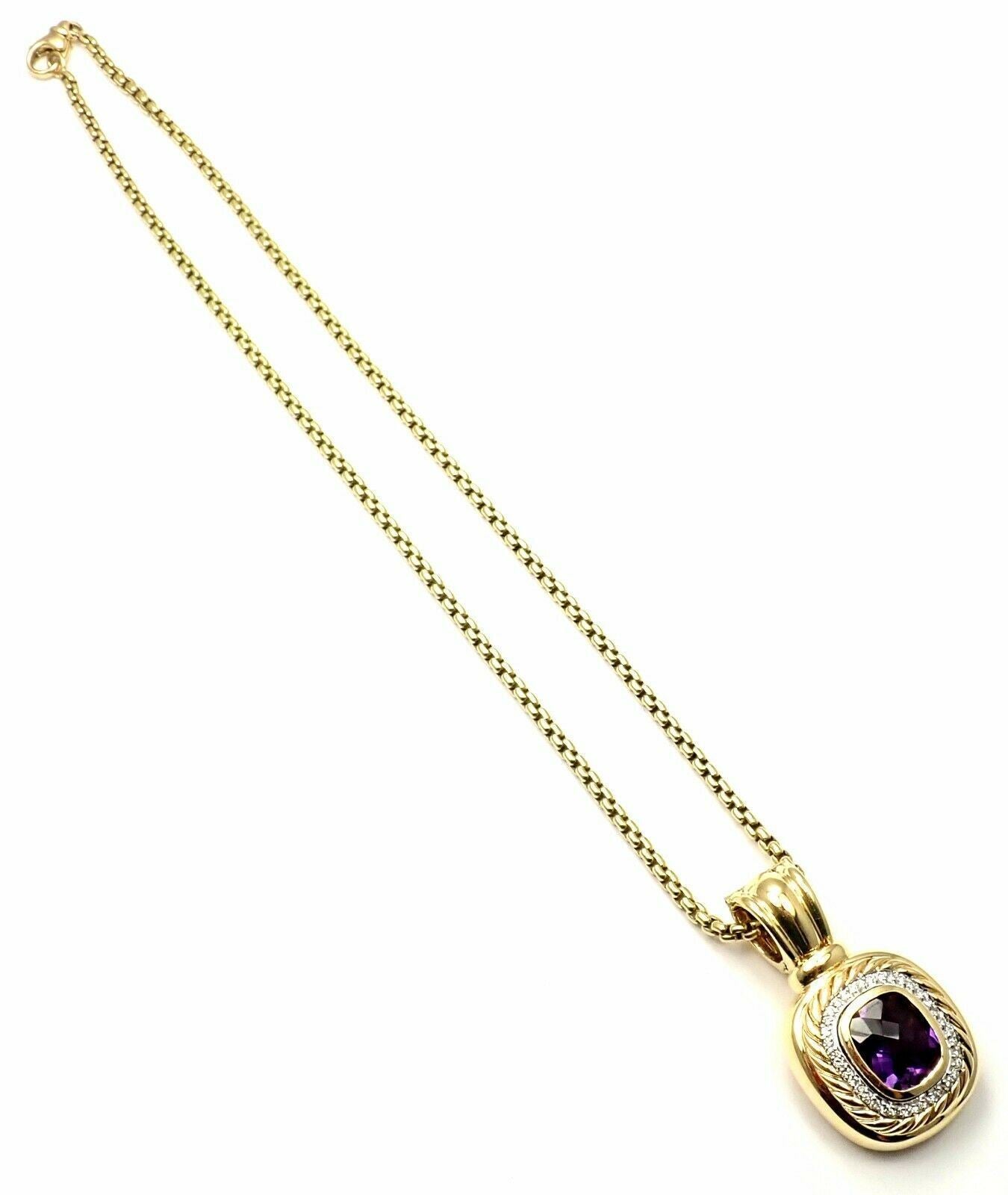 David Yurman 18K Yellow Gold Cable Necklace with Amethyst and Diamonds - Elegant Large Pendant for Women, Perfect for Weddings, Parties & Special Occasions