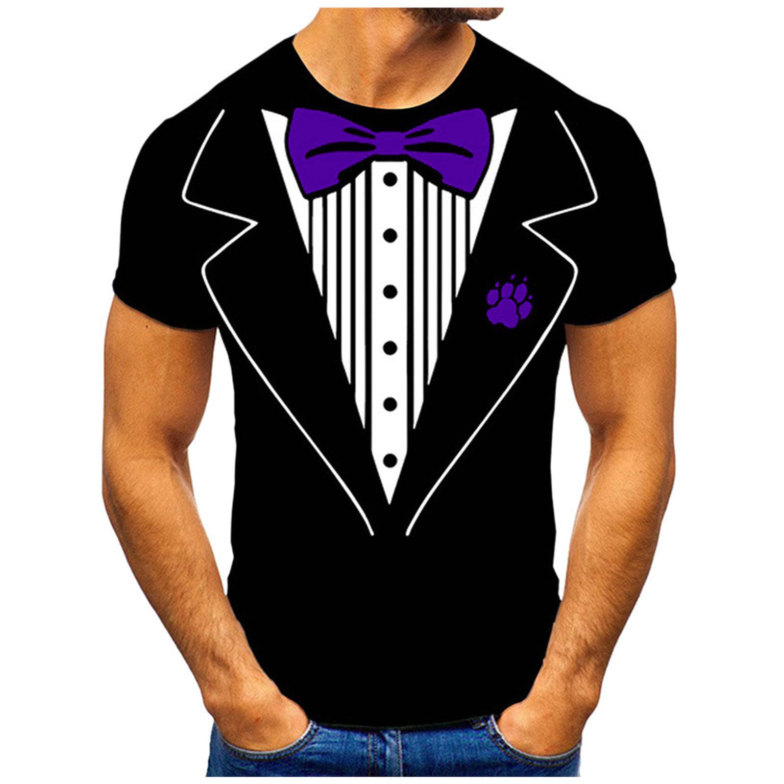 Funny Tuxedo T-Shirt with Bowtie - Classy Men's Short Sleeve Humorous Tee for Wedding, Bachelor Party & Costume Events - Retro Style Novelty T-Shirt for Groomsmen, Birthday Gifts & Casual Wear