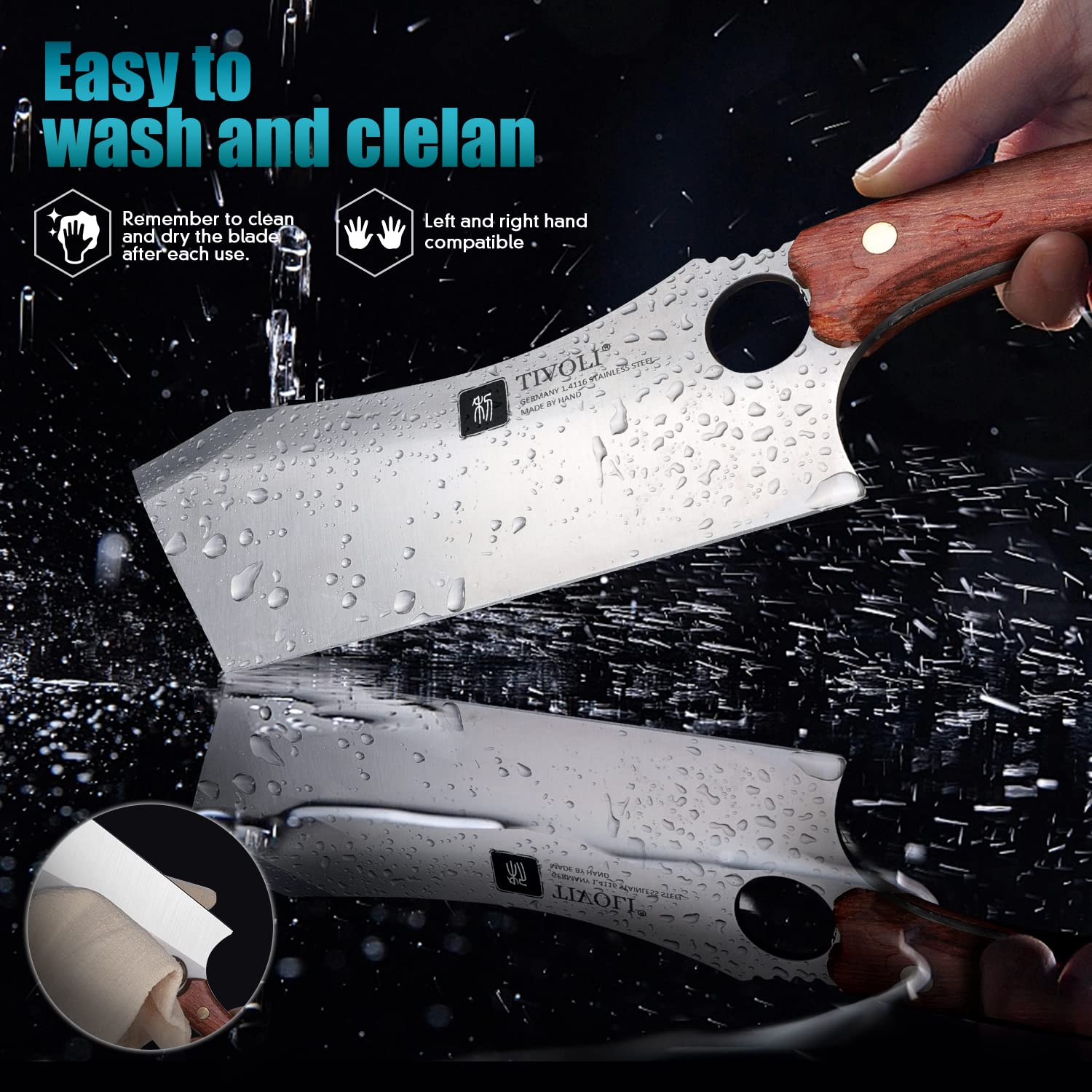 TIVOLI Professional Meat Cleaver & Pizza Cutter Axe Set - 9-inch Ulu Knife with Full Tang Design & Sheath - Perfect for Kitchen, Outdoor BBQ, Camping & Home Cooking Gifts