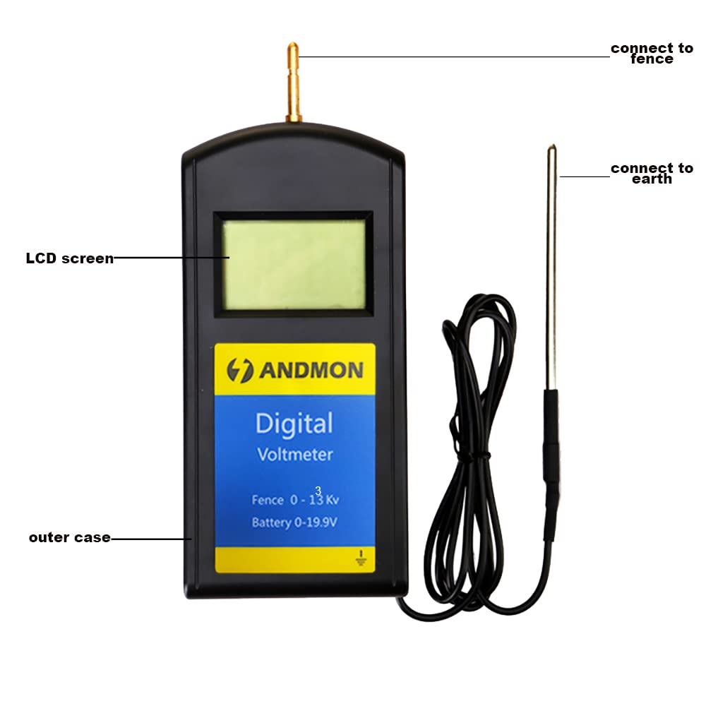 Digital Electric Fence Voltage Tester 250-19900V with LCD Display - Battery Testing Tool for Electric Fences - Perfect for Gardening, Farm Fencing, and Livestock Protection