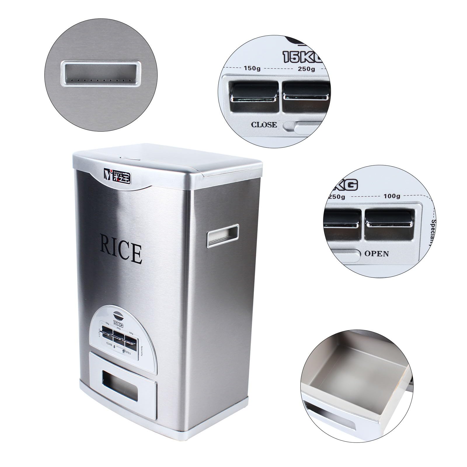 Automatic Rice Dispenser Machine - 15kg/33lbs Large Capacity Stainless Steel Food Storage Container for Kitchen, Pantry & Restaurant Use