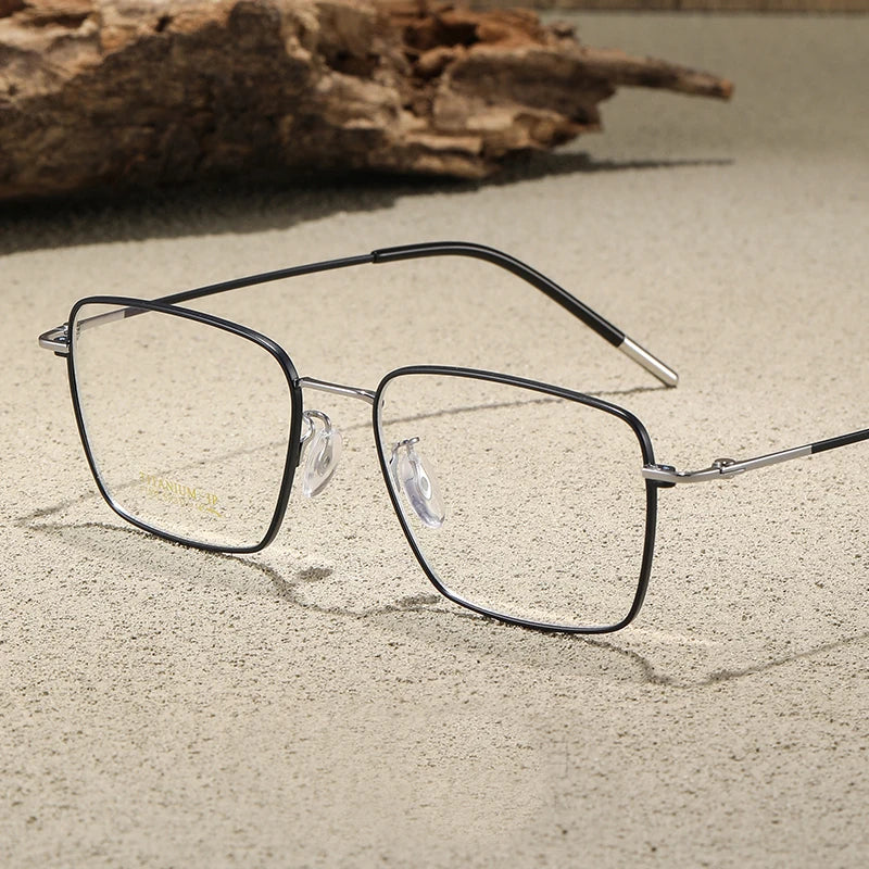 Stylish Unisex Black Titanium Square Eyeglasses - Full Rim Polygon Frame 42003 | Perfect for Work, Reading & Fashion Accessories