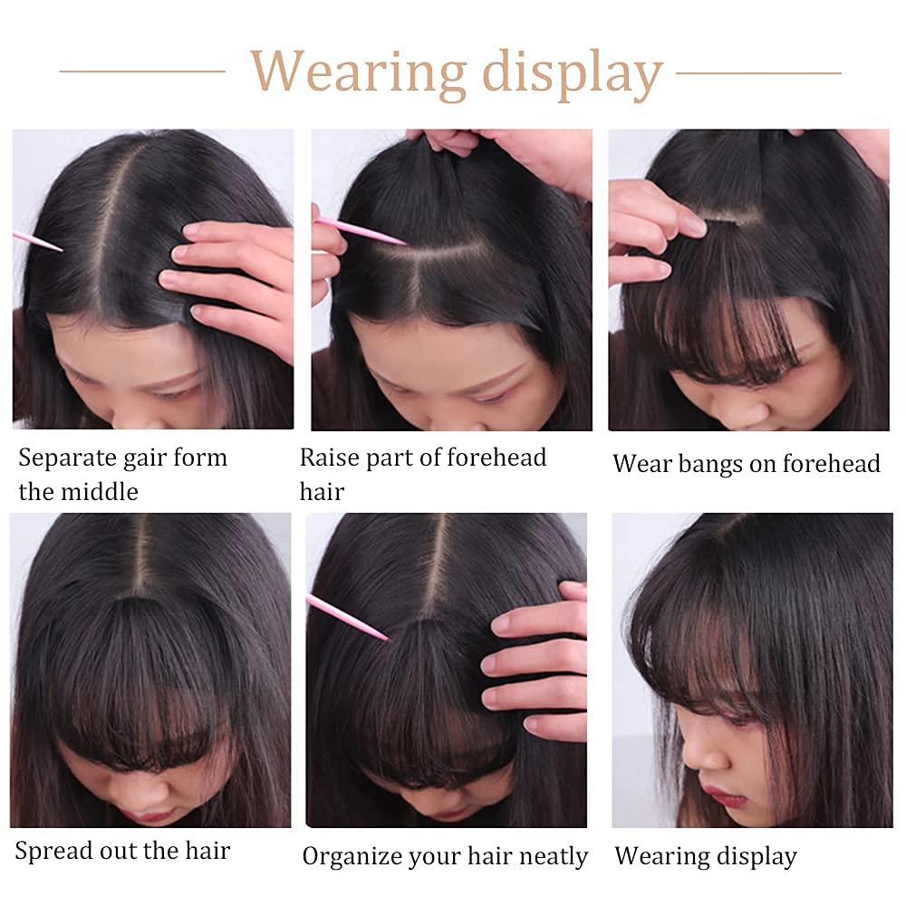VIKIJO Clip-In Bangs for Women - Natural Black Human Hair Fringe with Wispy Temple Bangs | Easy Clip-On Air Bangs Hairpiece for Instant Volume & Style | Perfect for Daily Wear, Cosplay & Special Occasions