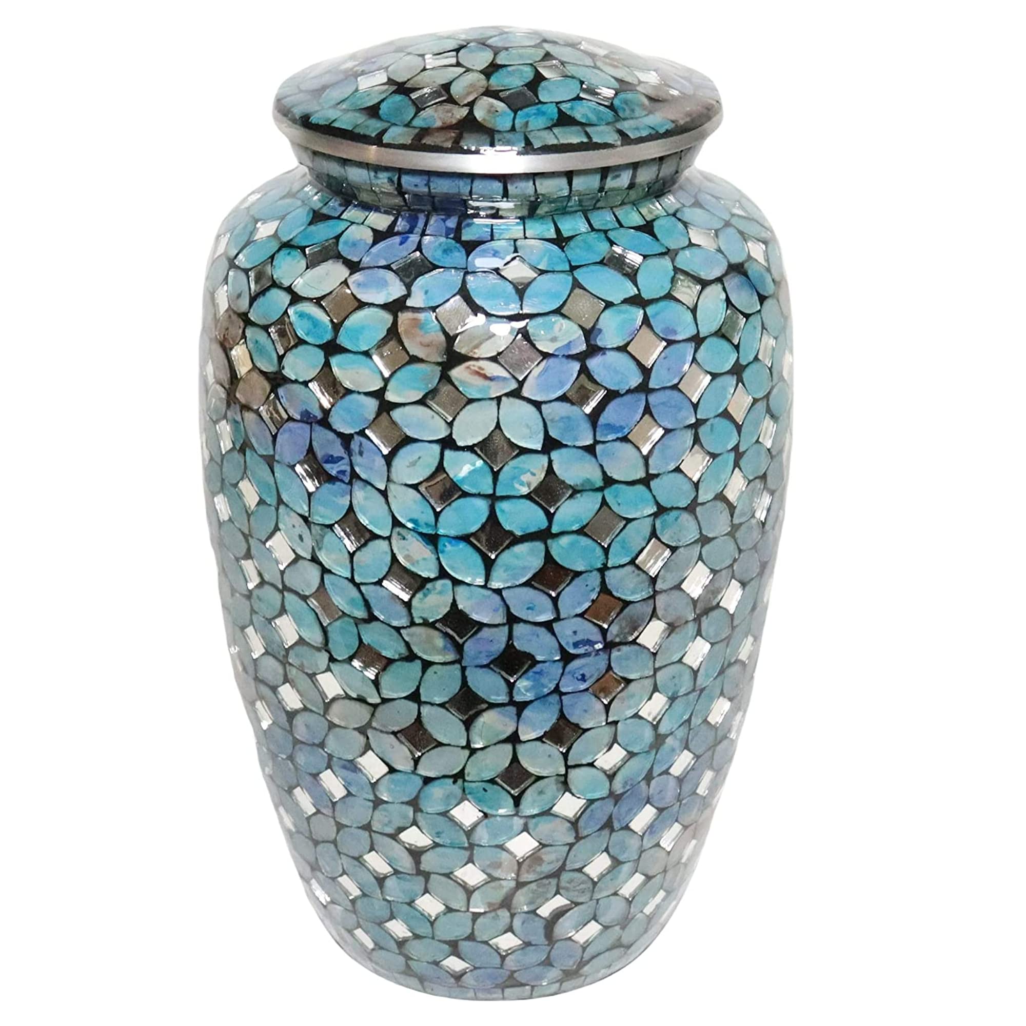 Extra Large Handmade Glass Mosaic Funeral Urn for Human Ashes - 13 Inch Tall Cremation Urn Holds Up to 350 lbs - Unique Art Piece with Hand-Applied Glass Tiles - Perfect for Memorial Services & Home Display