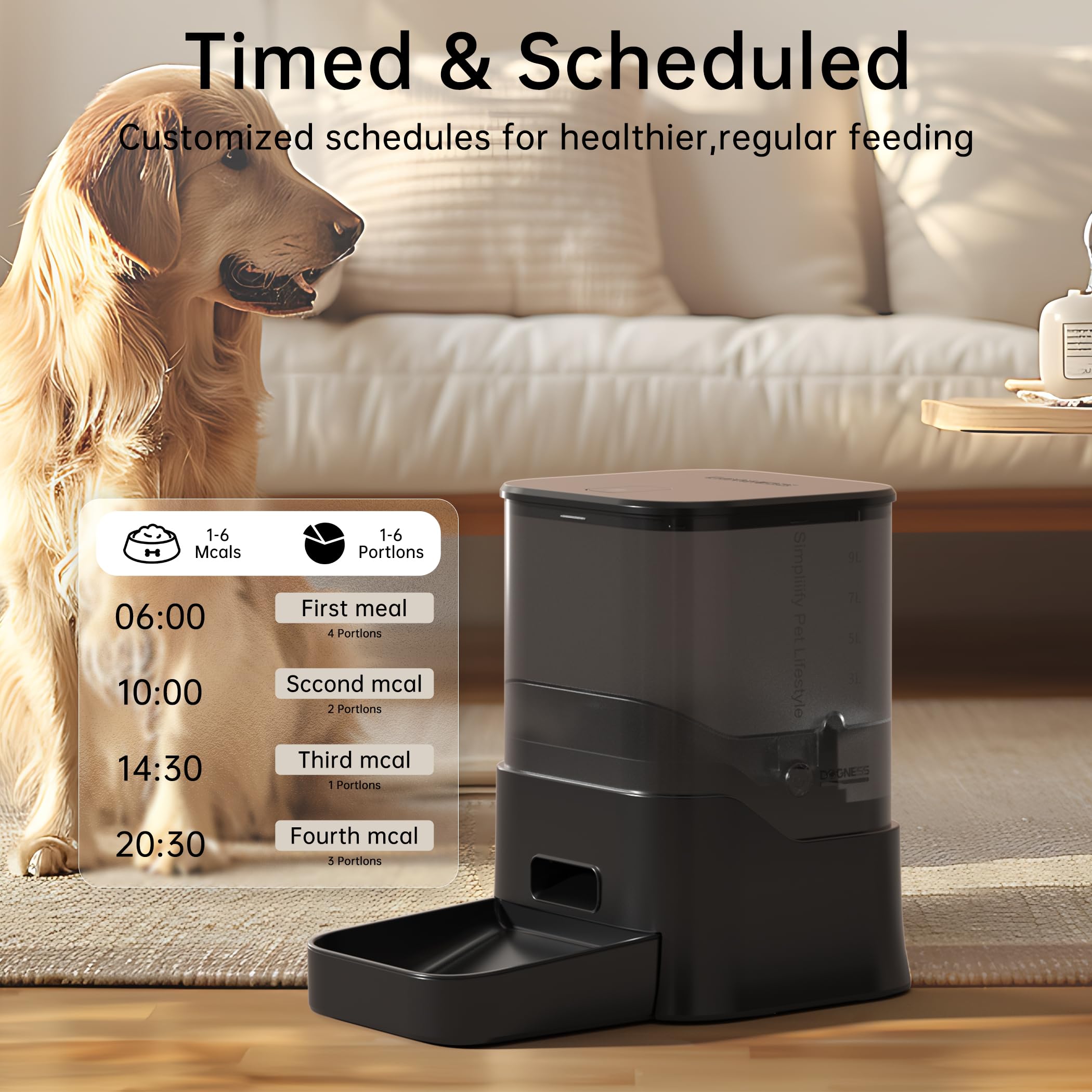 DOGNESS 11L Automatic Dog Feeder for Large Breeds - Programmable Pet Food Dispenser with Timer, Portion Control, 5000mAh Battery & Dual Power (Plug-in/USB) - Perfect for Home, Office or Travel Use with XL Dogs