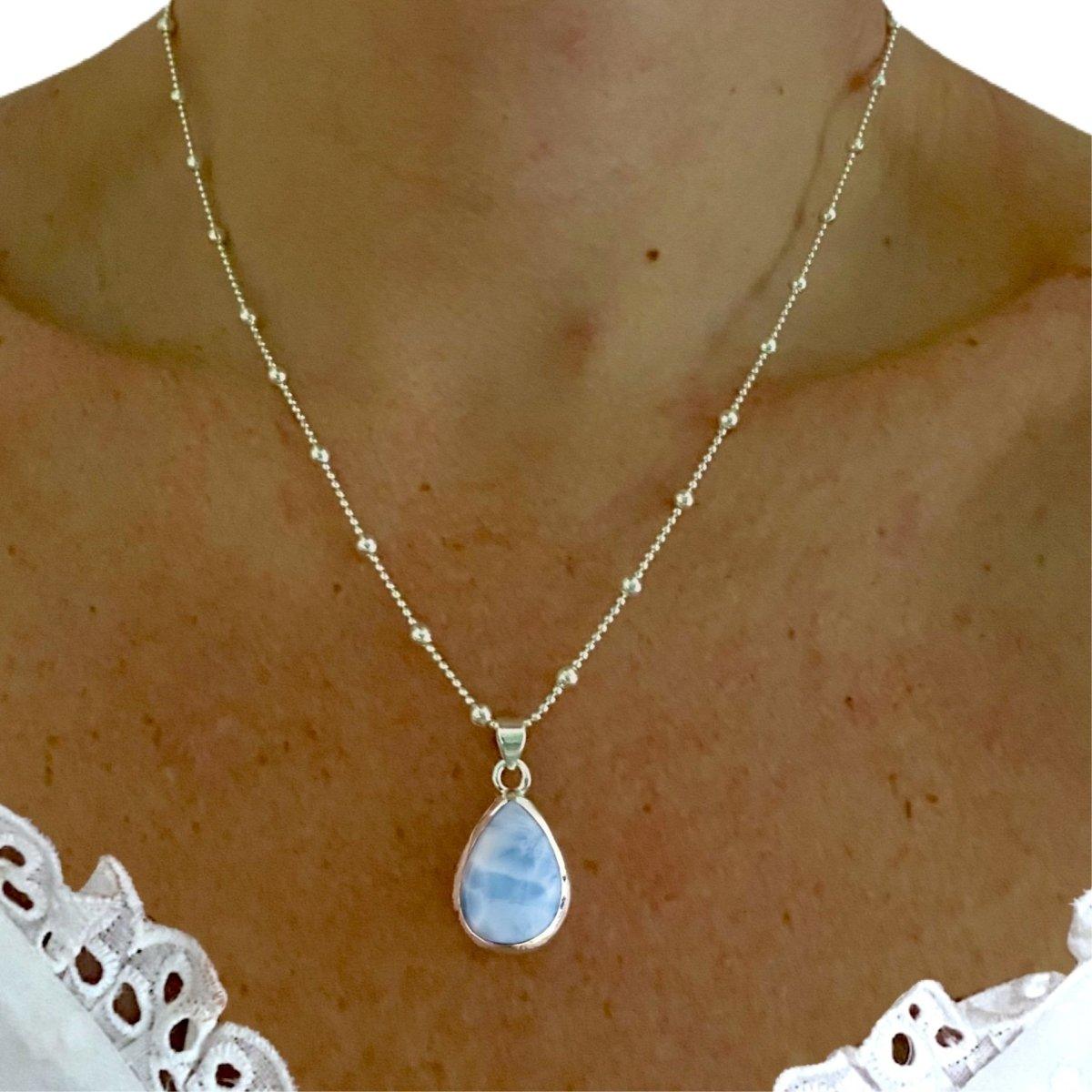 Laihas Classic Chic Raindrop Larimar Necklace - Elegant Blue Gemstone Jewelry for Women, Perfect for Weddings, Parties & Everyday Wear