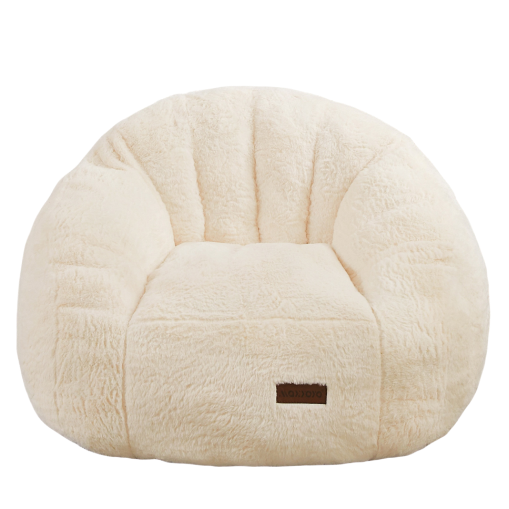 MAXYOYO Kids Bean Bag Chair - Shell Shaped Bean Bag Couch for Boys & Girls, Soft Beige Comfortable Seating for Playroom, Bedroom, Reading Nook & Relaxation