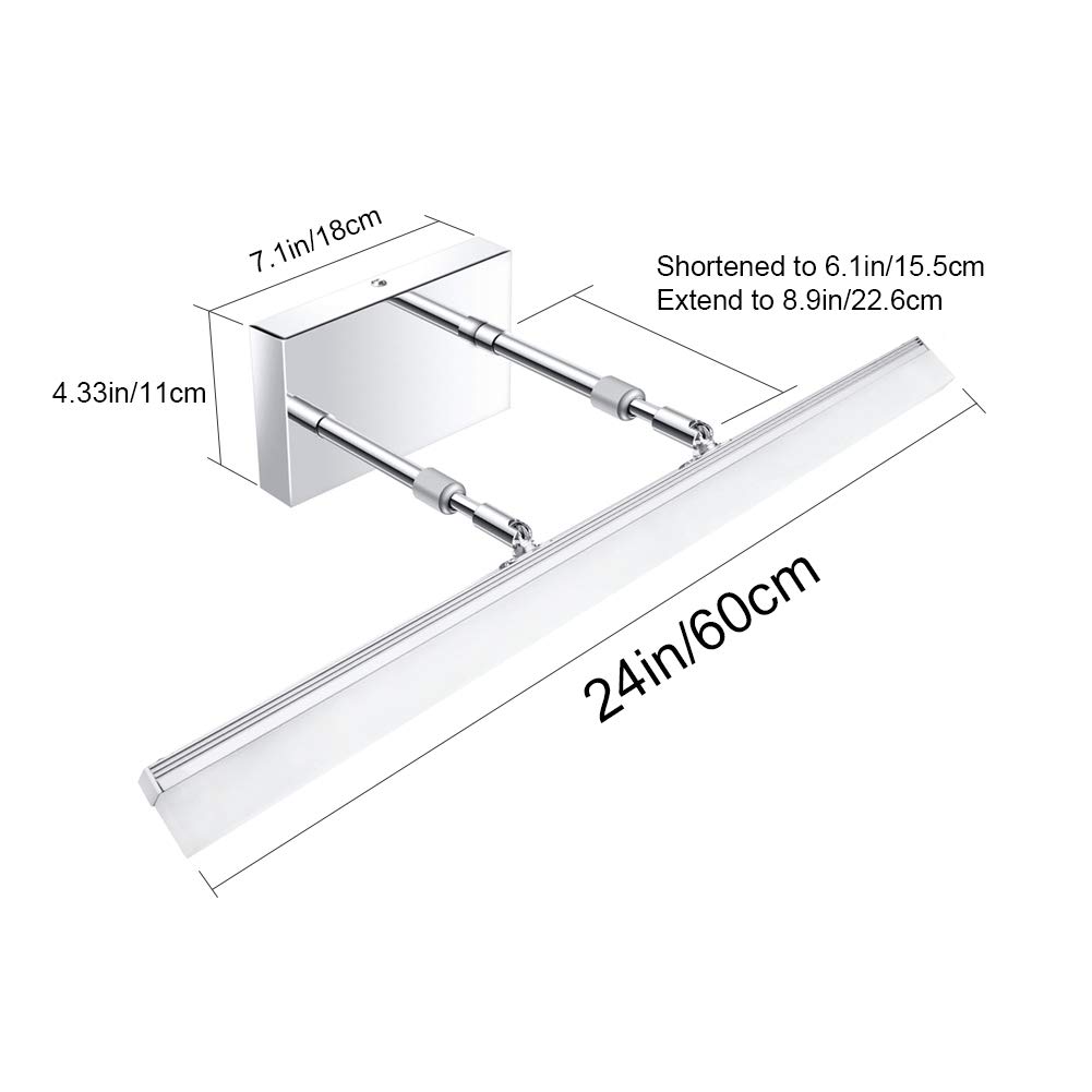Aipsun 24 Inch Dimmable LED Vanity Light - Adjustable Bathroom Mirror Lighting Fixture with Chrome Finish (White Light) - Perfect for Modern Bathrooms, Makeup Vanity & Dressing Rooms