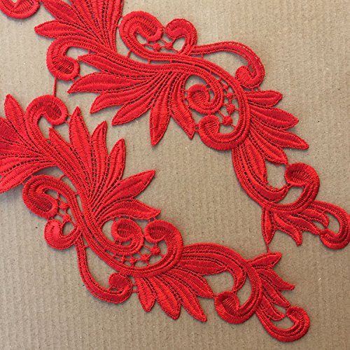 6Pcs (3 Pairs) Decorative Embroidery Patches - Red/White/Black/Green Wedding Dress Bridal Badge Headband Motif DIY Sewing Appliques for Wedding Dresses, Bridal Accessories, Scrapbooking & Fabric Crafts - Perfect for DIY Wedding Decor, Costume Design & Handmade Gifts