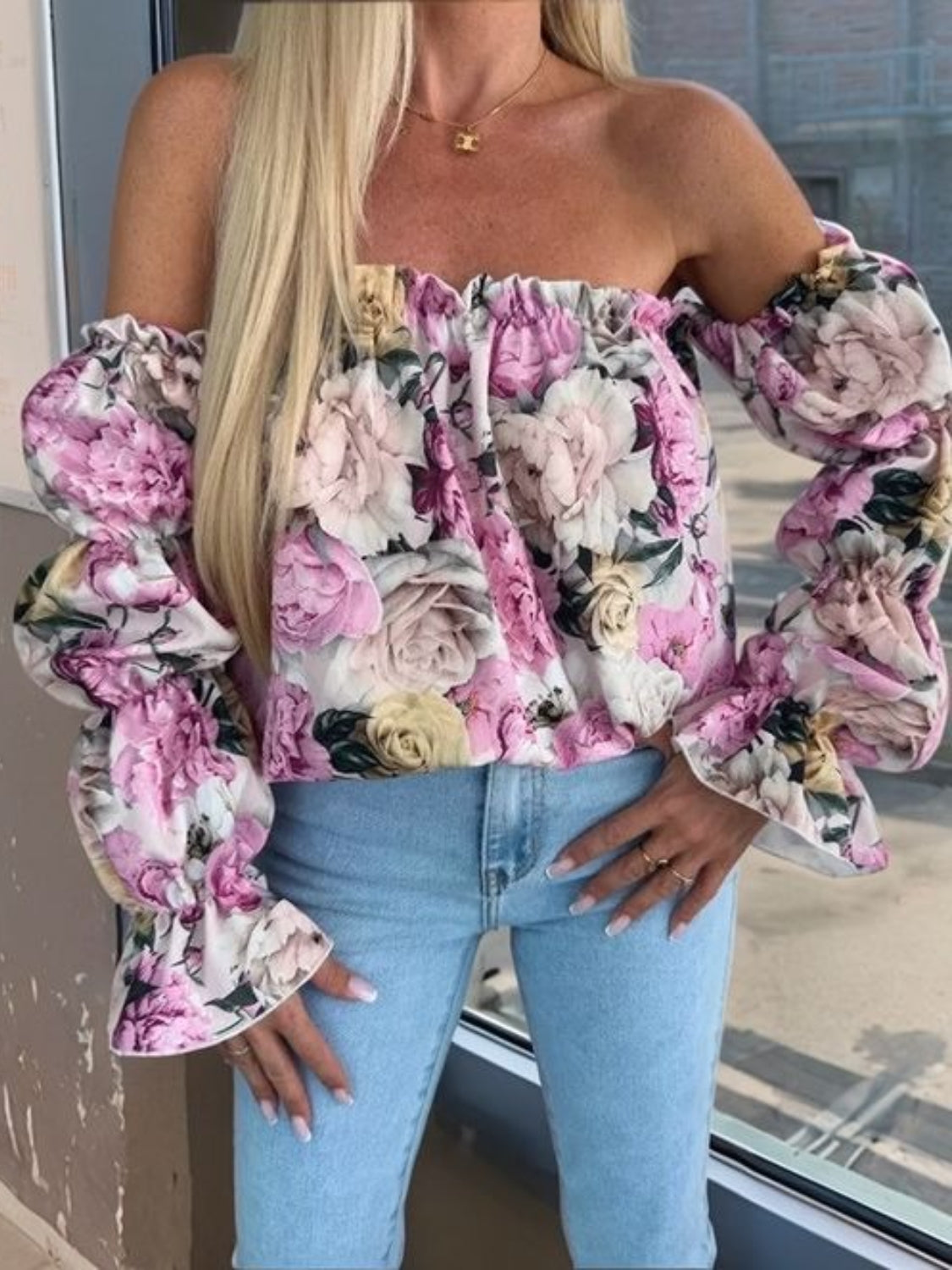 Floral Print Off Shoulder Blouse with Flounce Sleeves - Women's Summer Boho Top for Beach, Party & Date Night