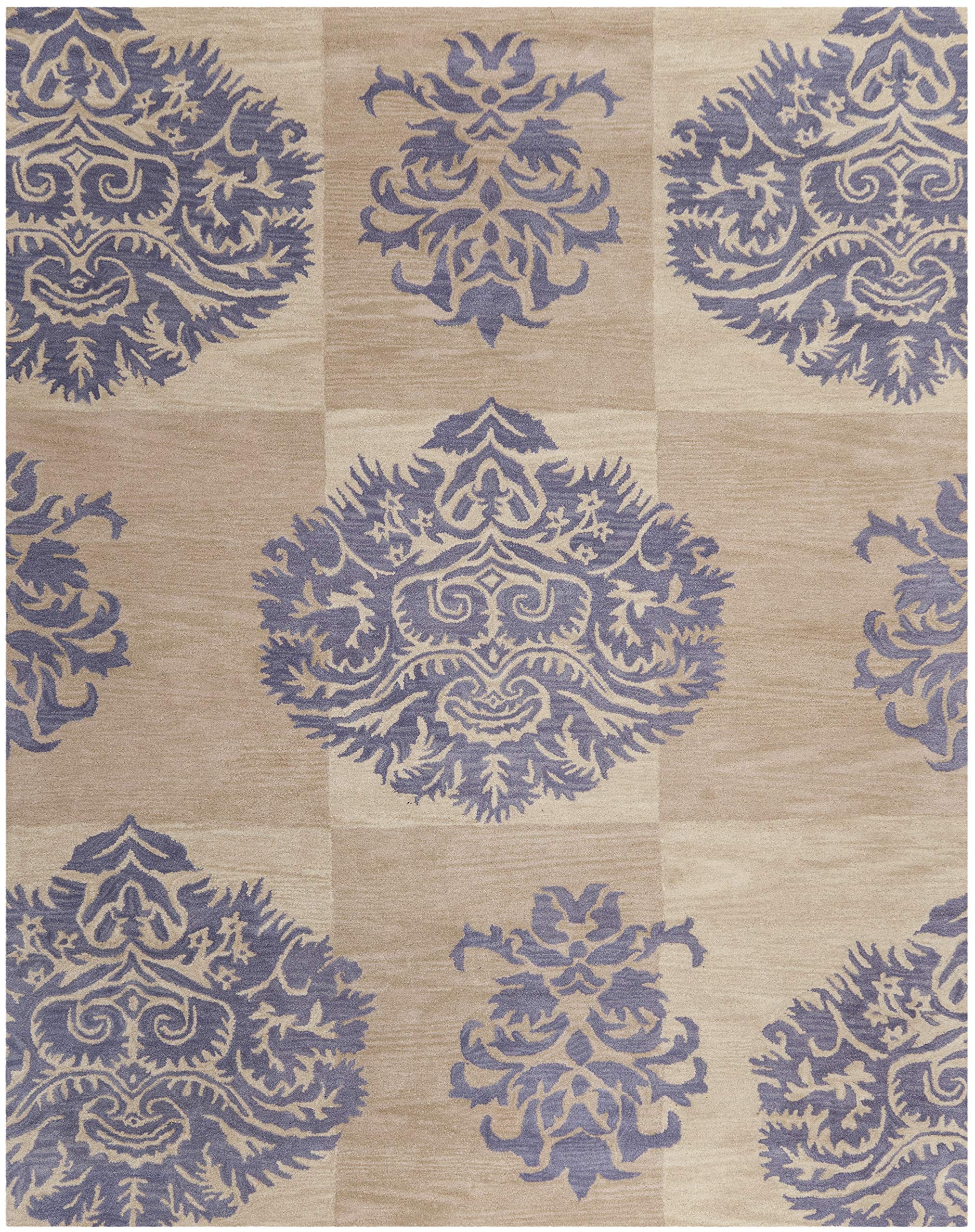 SAFAVIEH Wyndham Collection 8' x 10' Handmade Modern Wool Area Rug - Beige & Lavender Striped Design, Non-Slip Backing, Perfect for High Traffic Living Room, Bedroom, Office & Dining Room (WYD322A) - Adds Elegance & Comfort to Your Home Decor