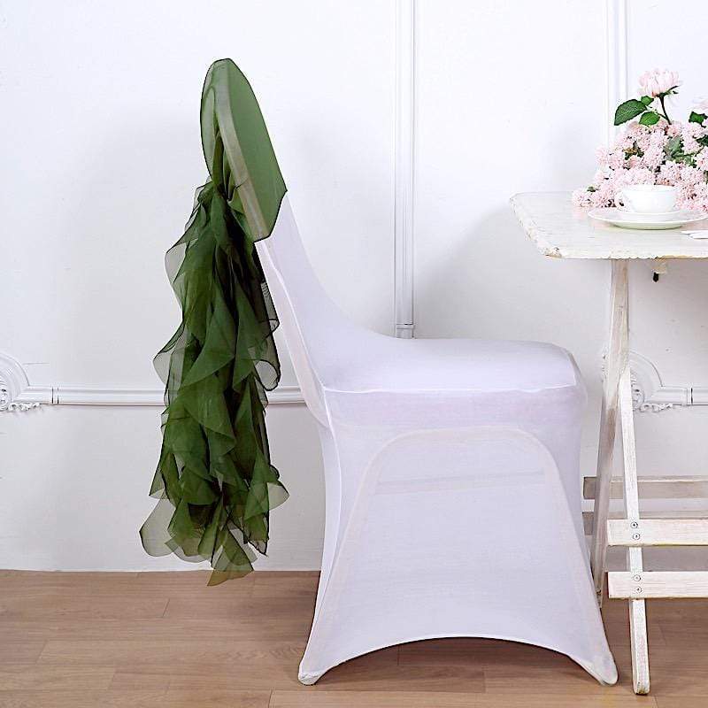 Elegant Premium Chair Cover with Curly Chiffon Ruffled Sashes - Perfect for Weddings, Banquets & Home Decor