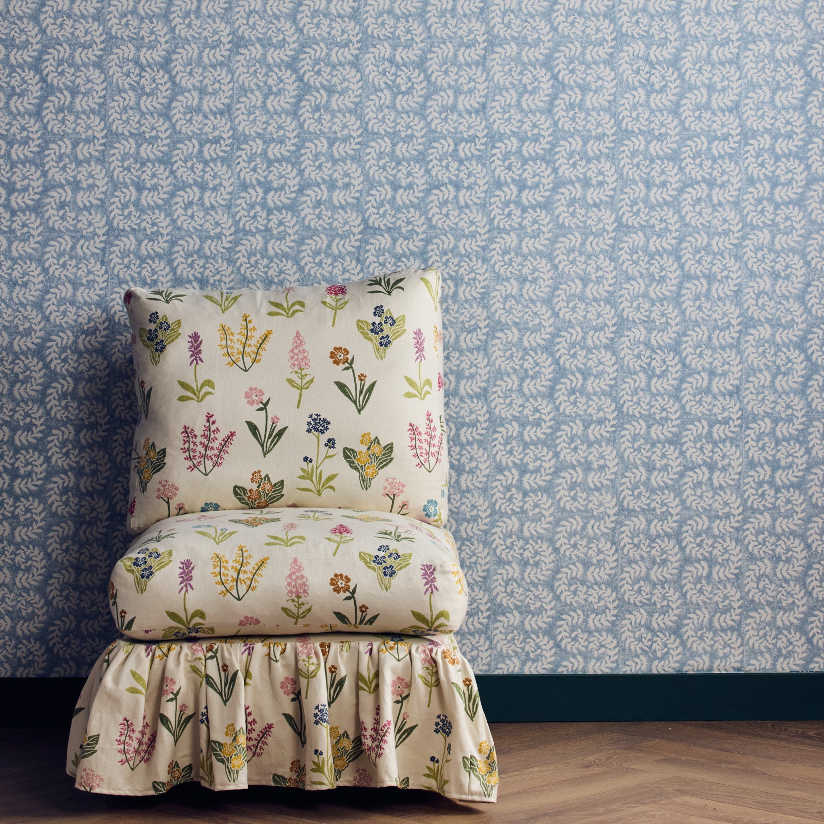 Forest Flowers Hand Block Printed Herringbone Fabric - Premium Cotton Material for DIY Crafts, Home Decor & Fashion Accessories | Perfect for Quilting, Dressmaking & Upholstery Projects