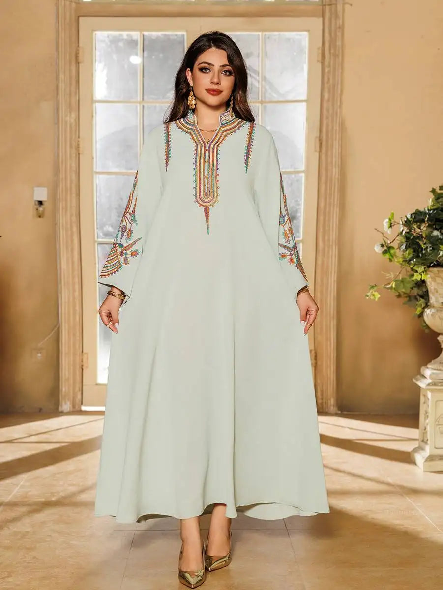Elegant Eid Rope Embroidery Kaftan Dress for Women - Flowy Muslim Caftan with Intricate Design - Perfect for Eid Celebrations, Weddings & Special Occasions