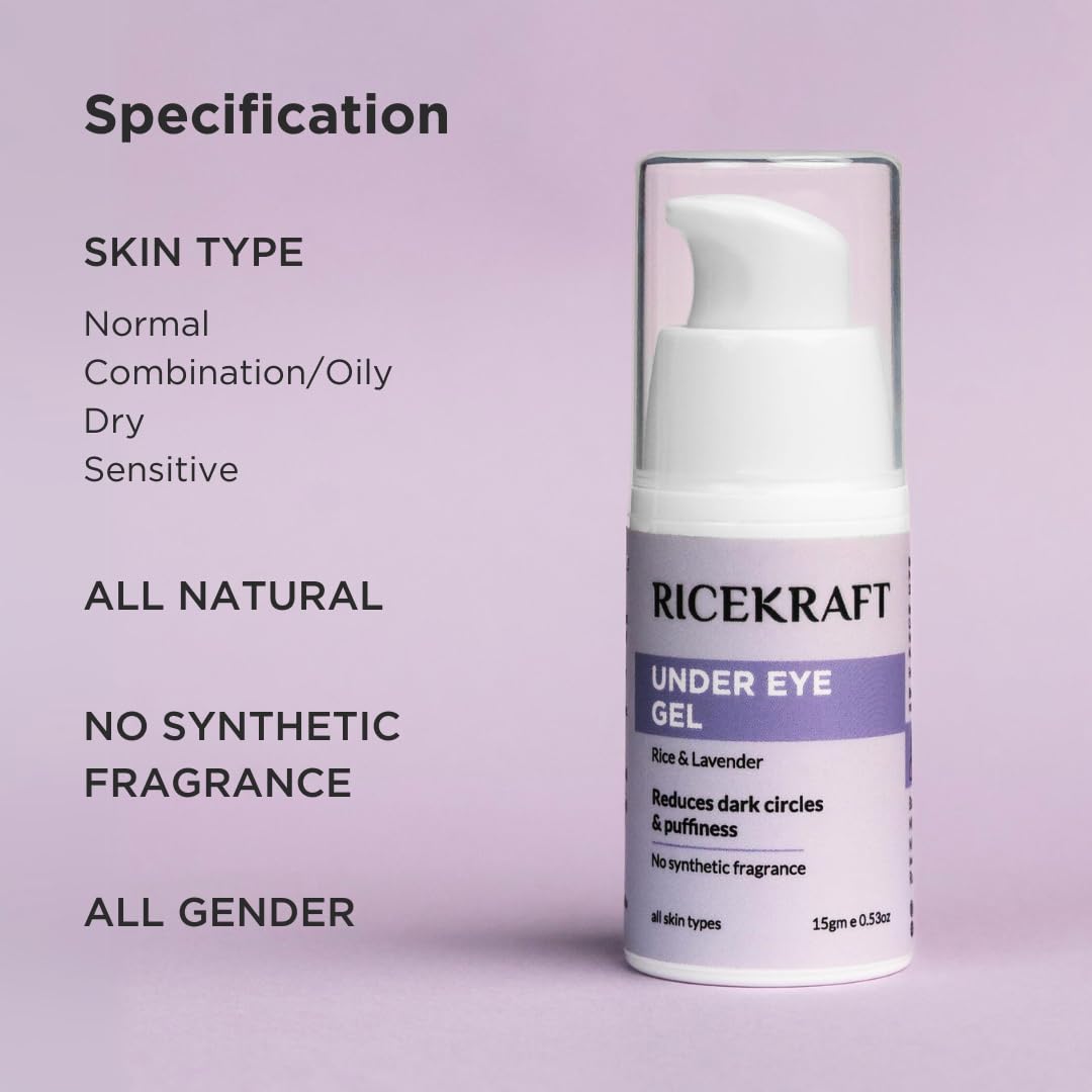 RiceKraft Under Eye Cream for Dark Circles & Wrinkles - Anti-Aging Eye Treatment with Rice Extract, Lavender & Green Tea - Puffiness Reduction - Cruelty-Free, Paraben-Free, Fragrance-Free - 15g - Perfect for Morning/Night Skincare Routine & Travel