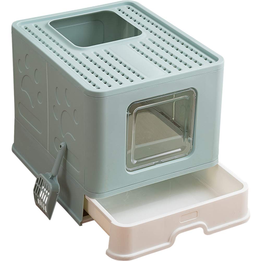 La La Pet® Foldable Cat Litter Box - Front Entry & Top Exit Design with Removable Tray & Scoop for Large Cats (Green) | Space-Saving Solution for Small Apartments & Travel