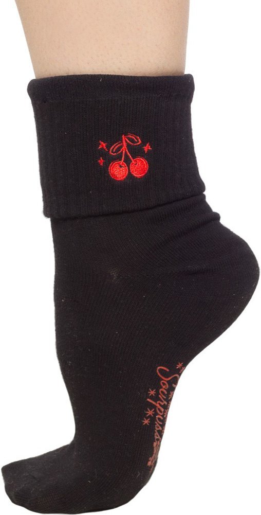 Skull & Crossbones Cherries Socks Set - 2 Pairs of Edgy Novelty Socks by Sourpuss Clothing | Perfect for Punk Fashion, Halloween Costumes & Alternative Style Outfits