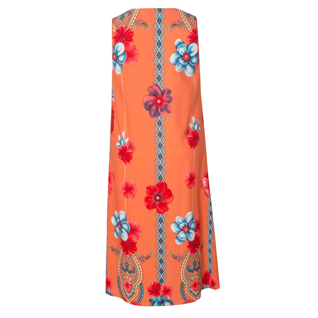 HHmei Plus Size Women's Floral Print Sleeveless V-Neck Boho Sundress - Perfect for Beach Vacations, Summer Parties & Casual Outings