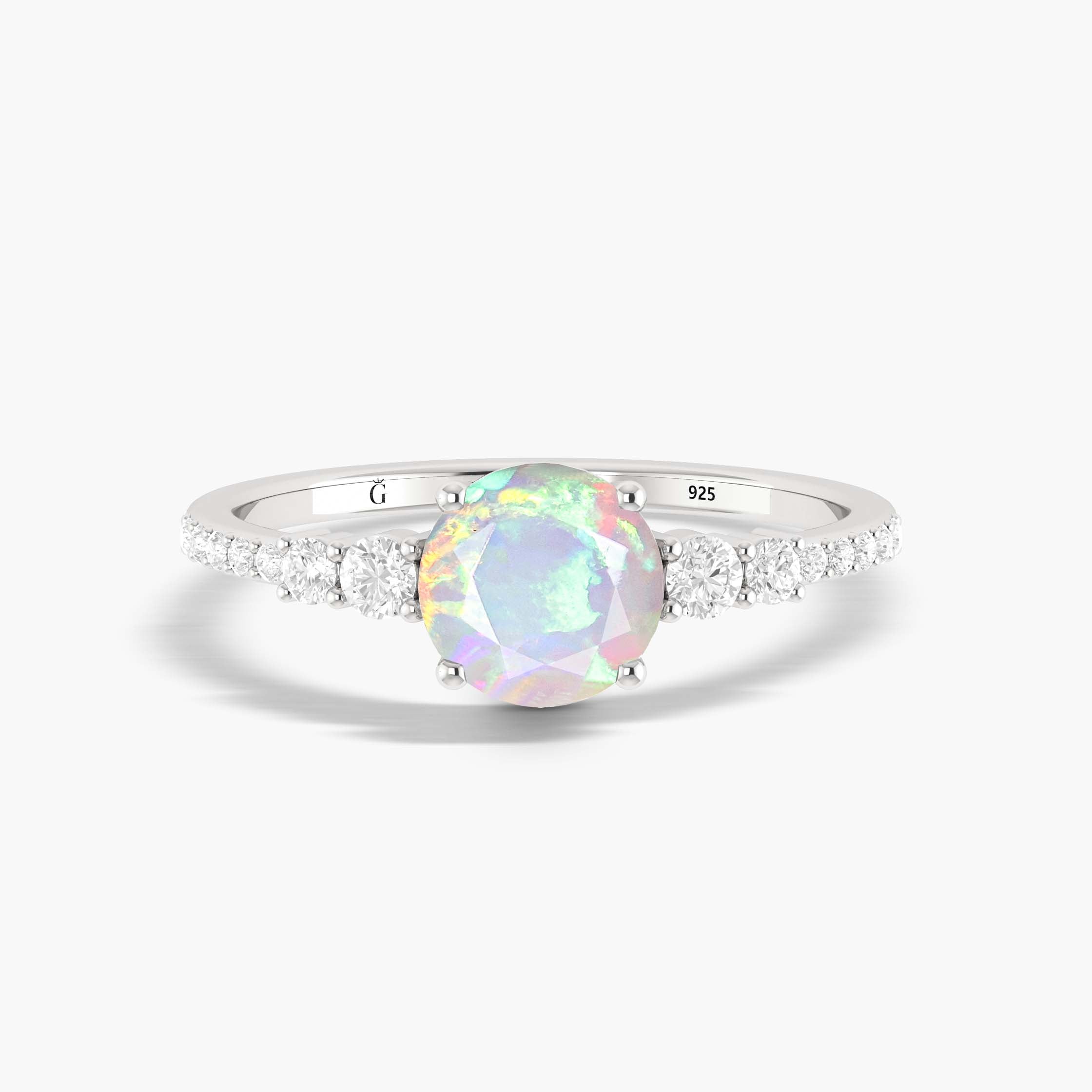Genuine White Fire Round Ethiopian Opal Statement Ring – Elegant Jewelry for Women, Perfect for Weddings, Parties & Special Occasions
