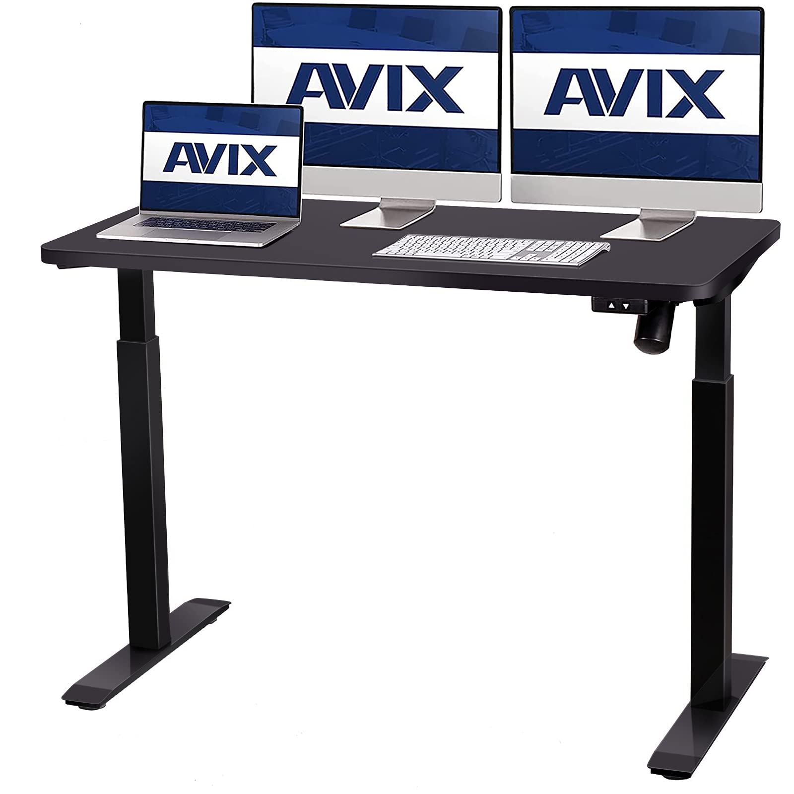AVIX Whole Piece Electric Standing Desk - 48 x 24 Inches Height Adjustable Workstation, Sit Stand Home Office Desk with Quiet Motor (Black) - Perfect for Remote Work, Gaming & Ergonomic Workspace Setup
