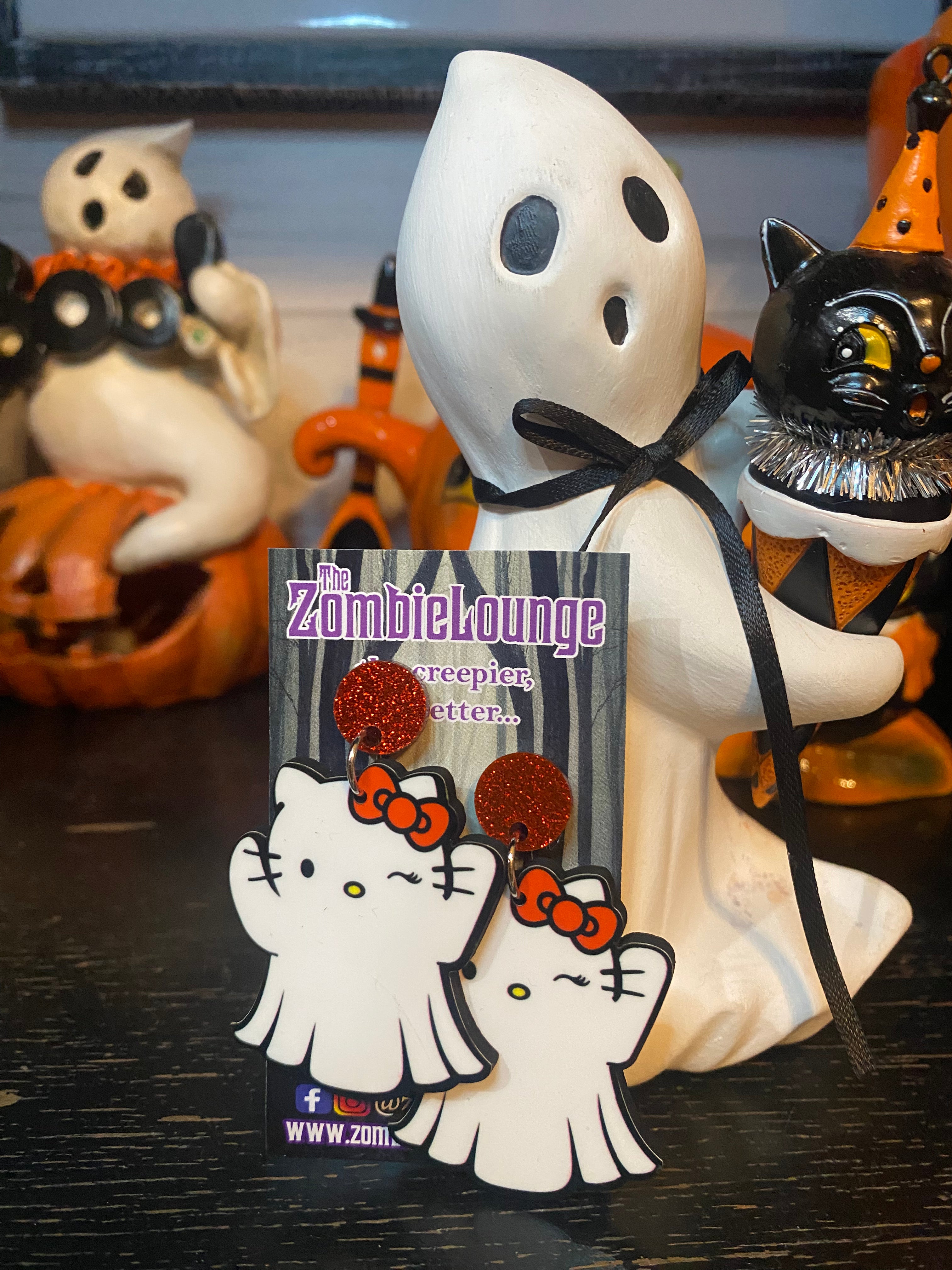 Spooky Halloween Ghost Kitty Earrings for Women - Cute Cat Earrings for Costume Parties & Cosplay - Perfect Halloween Accessories