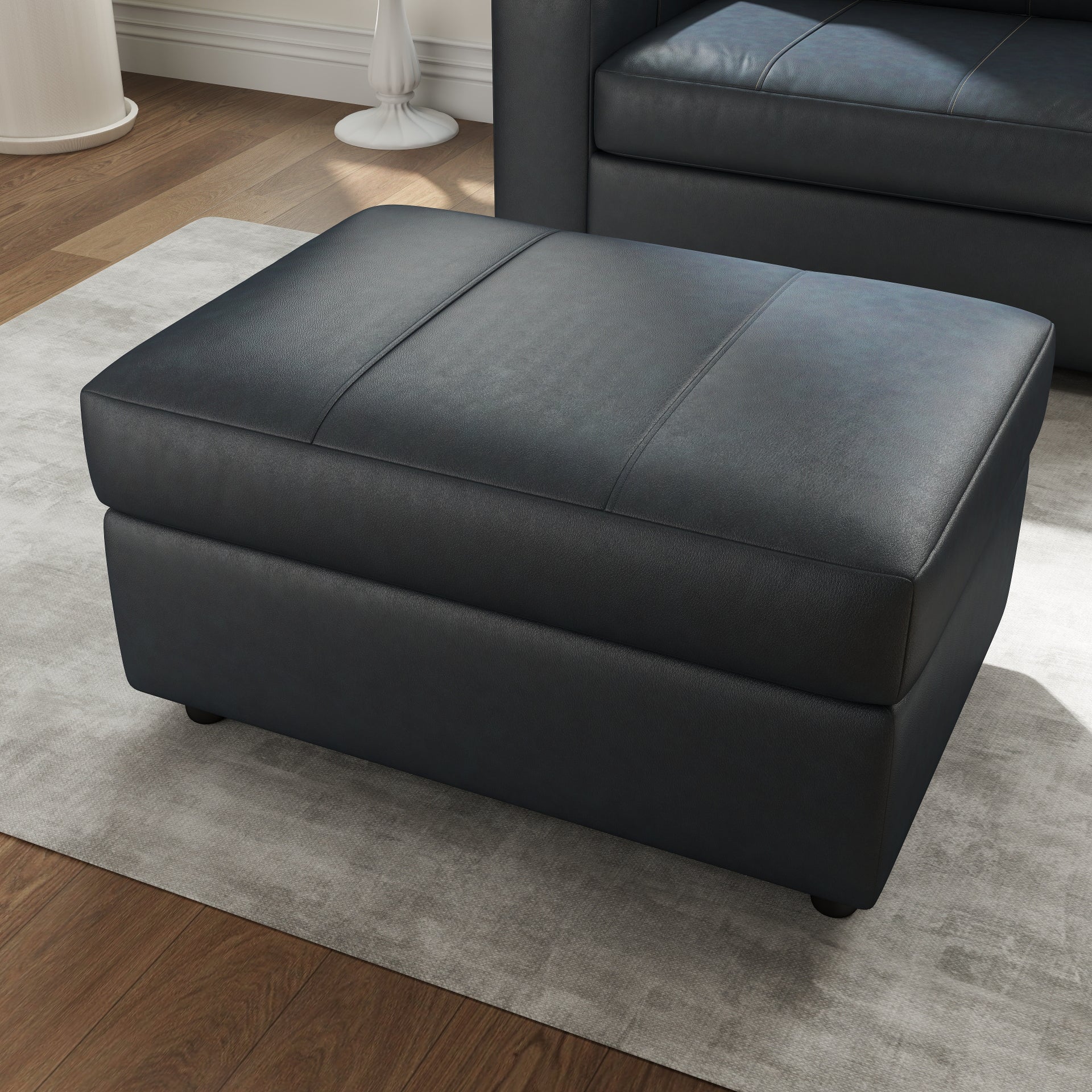 Roundhill Furniture Sakan Leather Upholstered Ottoman - Premium Leather Footrest Stool with Storage for Living Room, Bedroom & Home Decor