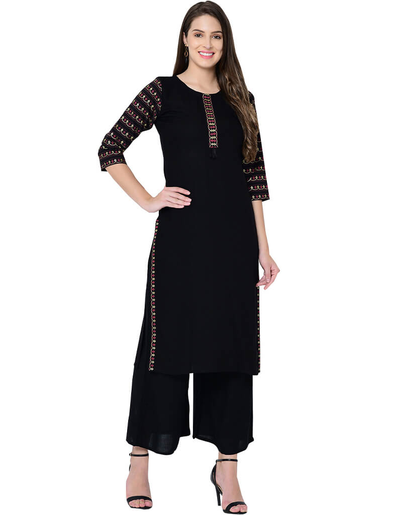 Black Rayon Palazzo Pants for Women - High Waisted Wide Leg Trousers - Comfortable & Flowy for Office, Travel & Casual Wear