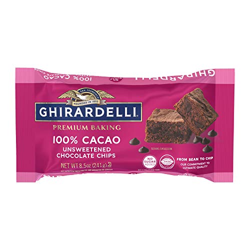 Ghirardelli 100% Cacao Unsweetened Chocolate Chips for Baking - Premium Baking Chocolate Chips, 8.5 OZ (12 Pack) - Perfect for Cookies, Brownies, and Dessert Recipes