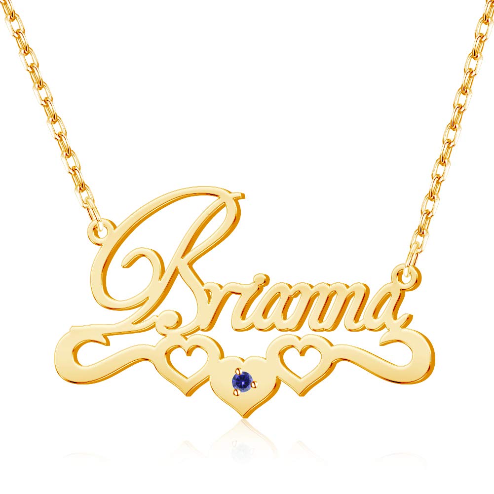 Shinelady Personalized 18K Gold Plated Name Necklace with Heart Charm & Birthstone - Custom Engraved Jewelry Gift for Women, Mom, Wife - Perfect for Birthdays, Anniversaries & Valentine's Day