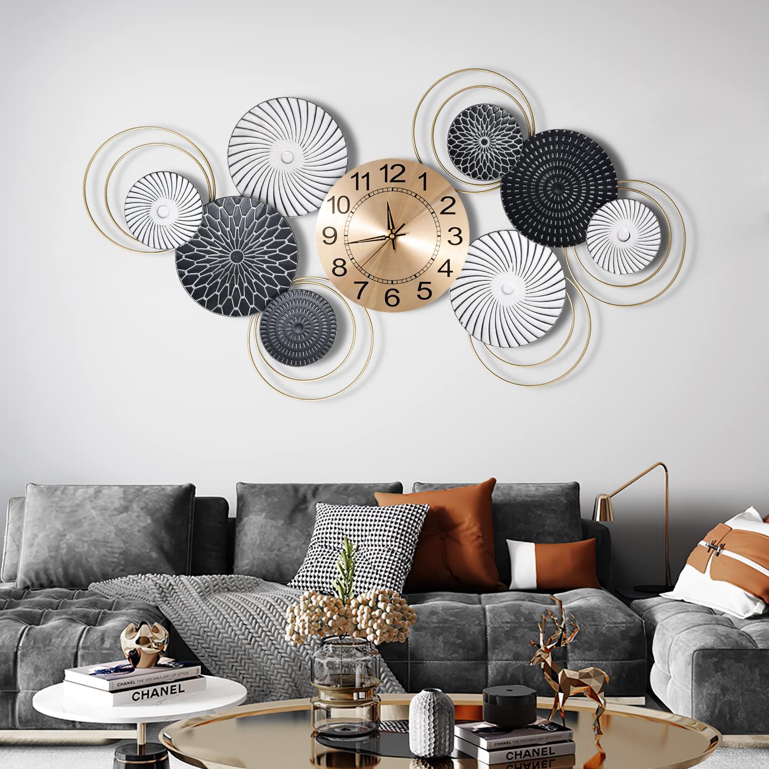36 Inch Large Wall Clock for Living Room Decor - Modern Metal Wall Clock with Ginkgo Leaf Design - Elegant Home Decor Art for Bedroom, Office & Dining Room - Perfect Gift for Housewarming & Holidays