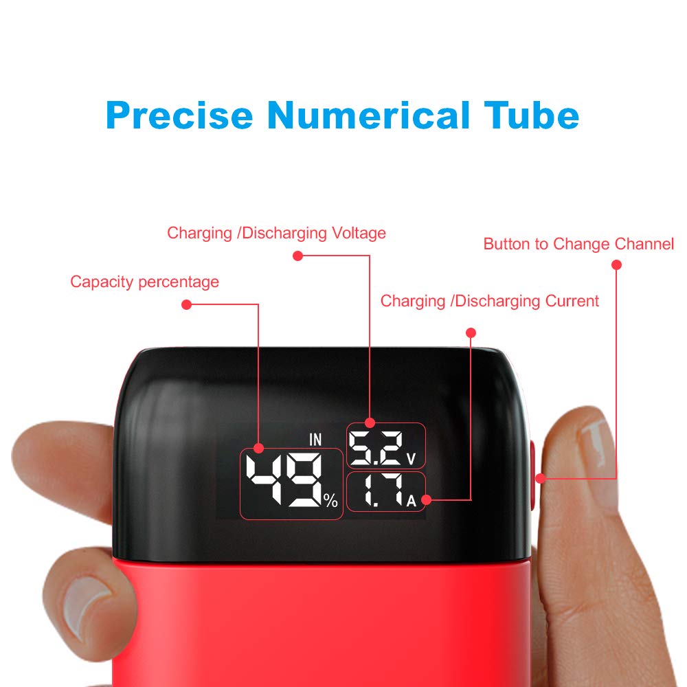 XTAR PB2S USB-C 18650 Battery Charger with USB Output - Portable Li-ion Charger for 18650/21700 Batteries (Red, Batteries Not Included) - Perfect for Vaping, Flashlights & Outdoor Gear Charging