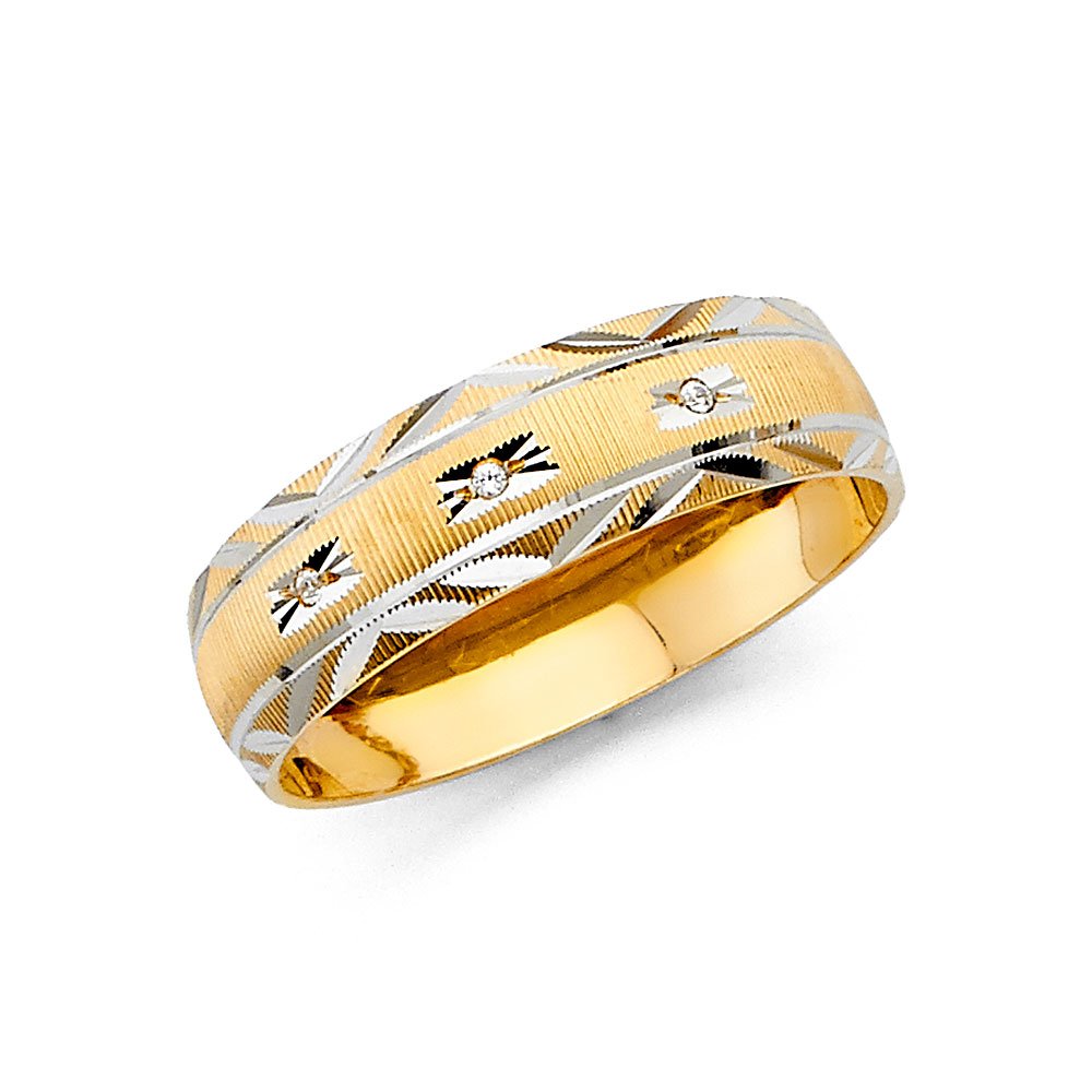14K White & Yellow Gold Two-Tone Men's Cubic Zirconia Wedding Band Ring - Anniversary Gift for Him, Engagements & Special Occasions