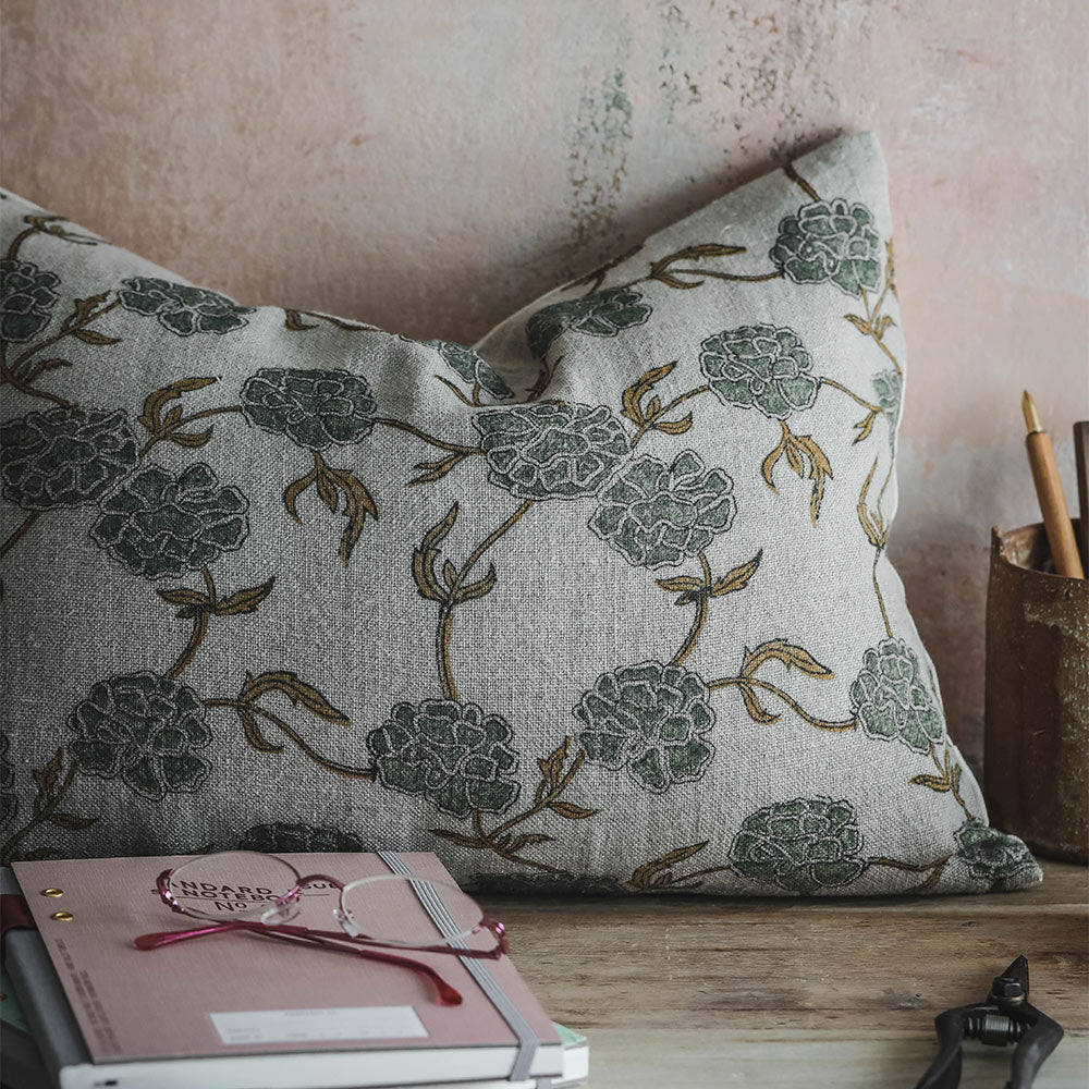 Handmade Linen Block Printed Pillow Cover No. 0230 - Bohemian Home Decor for Living Room, Bedroom & Sofa