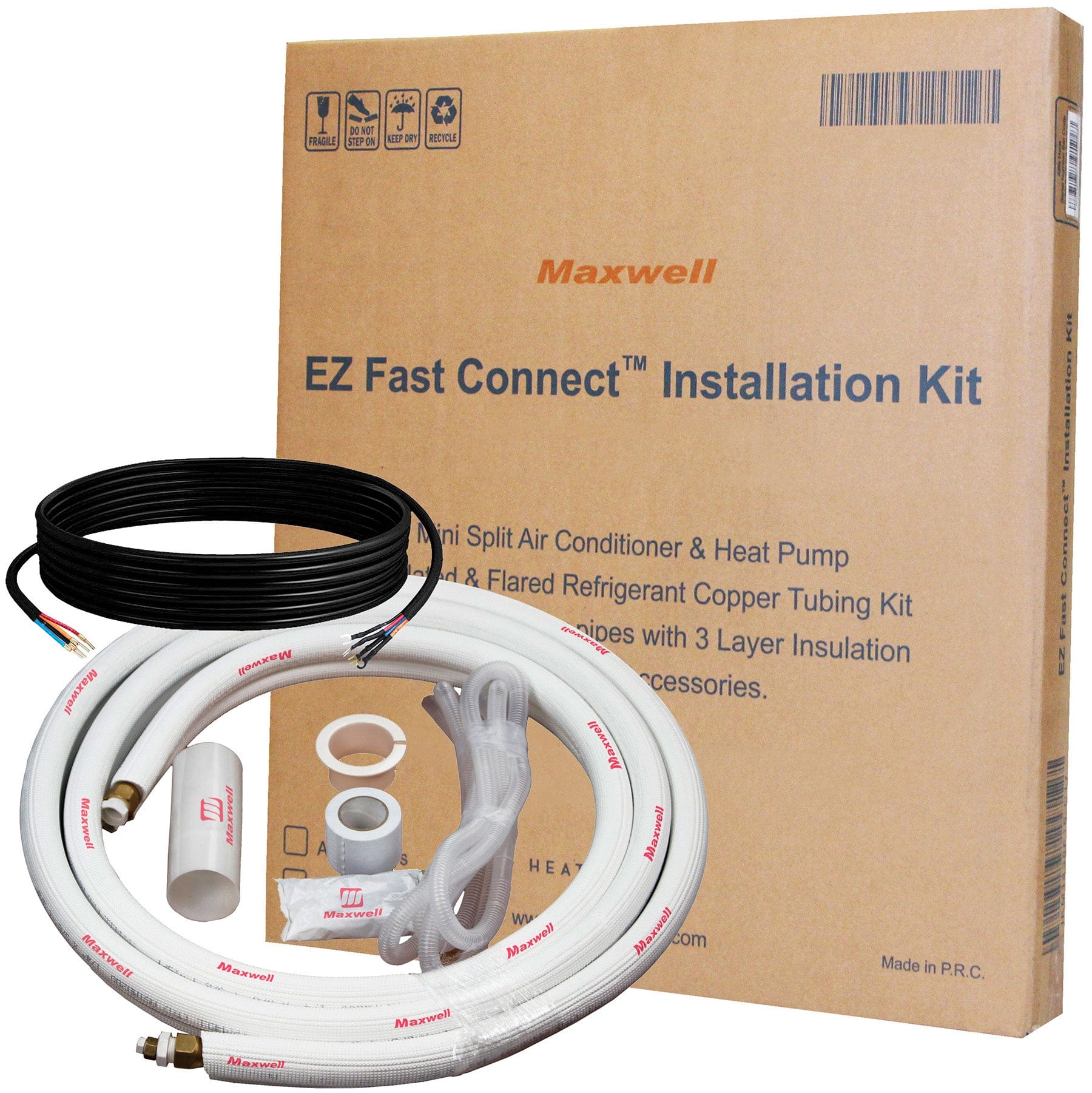 1/4 x 3/8 Mini Split Refrigerant Line Set - 50' Length with Factory Flared Ends & Interconnecting Wires - HVAC Installation for AC Units & Heat Pumps