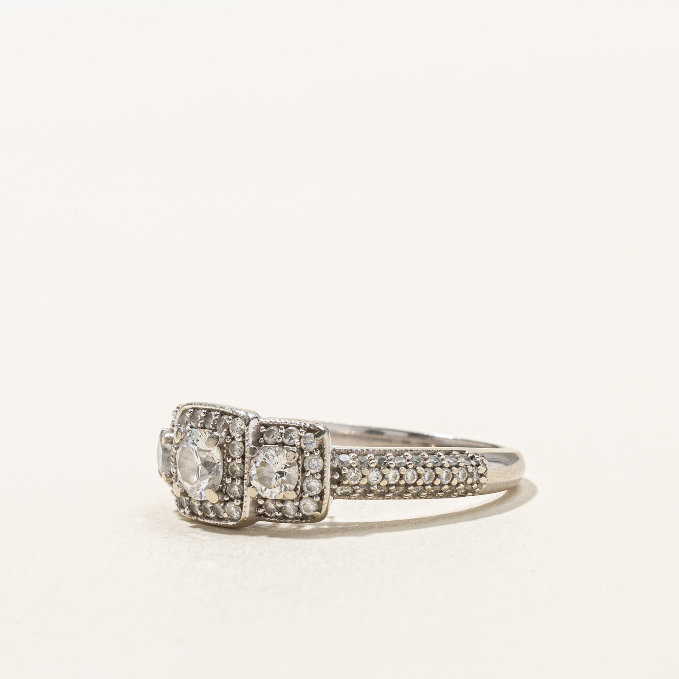 Three Stone Diamond Halo Ring 0.82ctw Size 6.25 - Elegant Engagement Wedding Band for Women - Perfect for Proposals, Anniversaries & Special Occasions