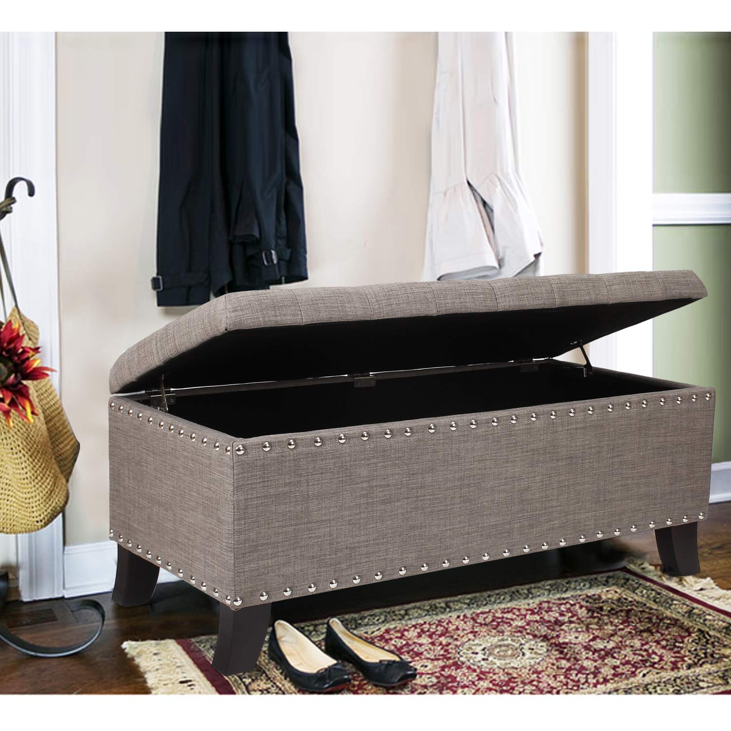 Joveco 3-Piece Storage Ottoman Bench Set - Upholstered Tufted Footrest Stool with Wood Legs, Multi-Functional Coffee Table for Living Room, Bedroom, Entryway - Dark Brown | Perfect for Extra Seating, Hidden Storage & Home Decor