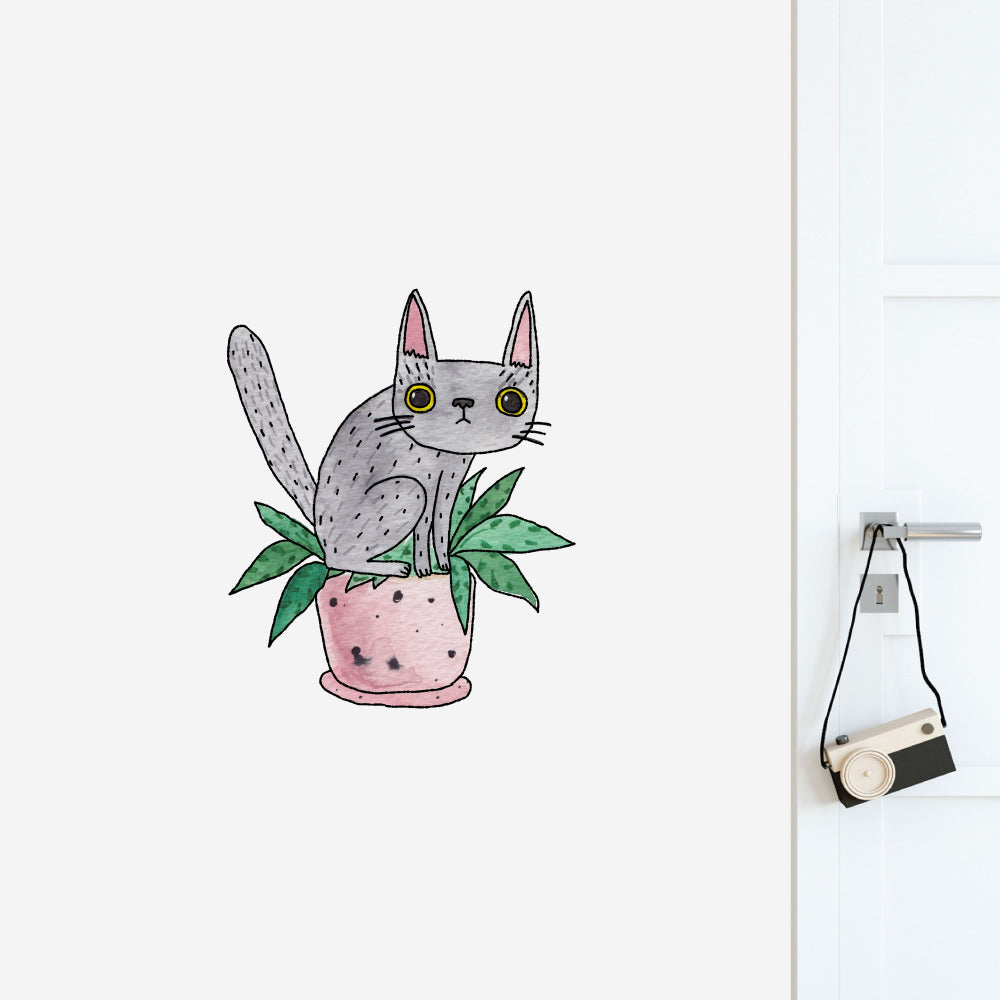 Funny Cat Pooping on Plant Wall Decal - Removable Vinyl Sticker for Home, Office & Nursery Decor - Perfect for Pet Lovers & Humor Wall Art