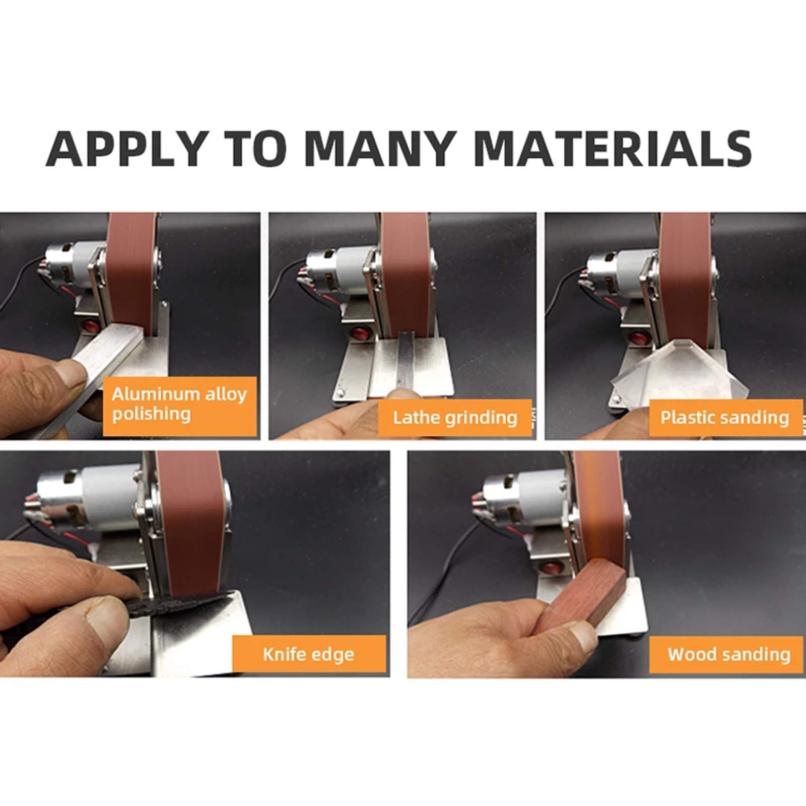 Mini Electric Belt Sander Machine 4000-9000 RPM, 7-Speed Adjustable DIY Polishing & Edge Sharpener with 5 Wrenches & 10 Sanding Belts (15mm) - Perfect for Woodworking, Metalworking, and DIY Home Projects