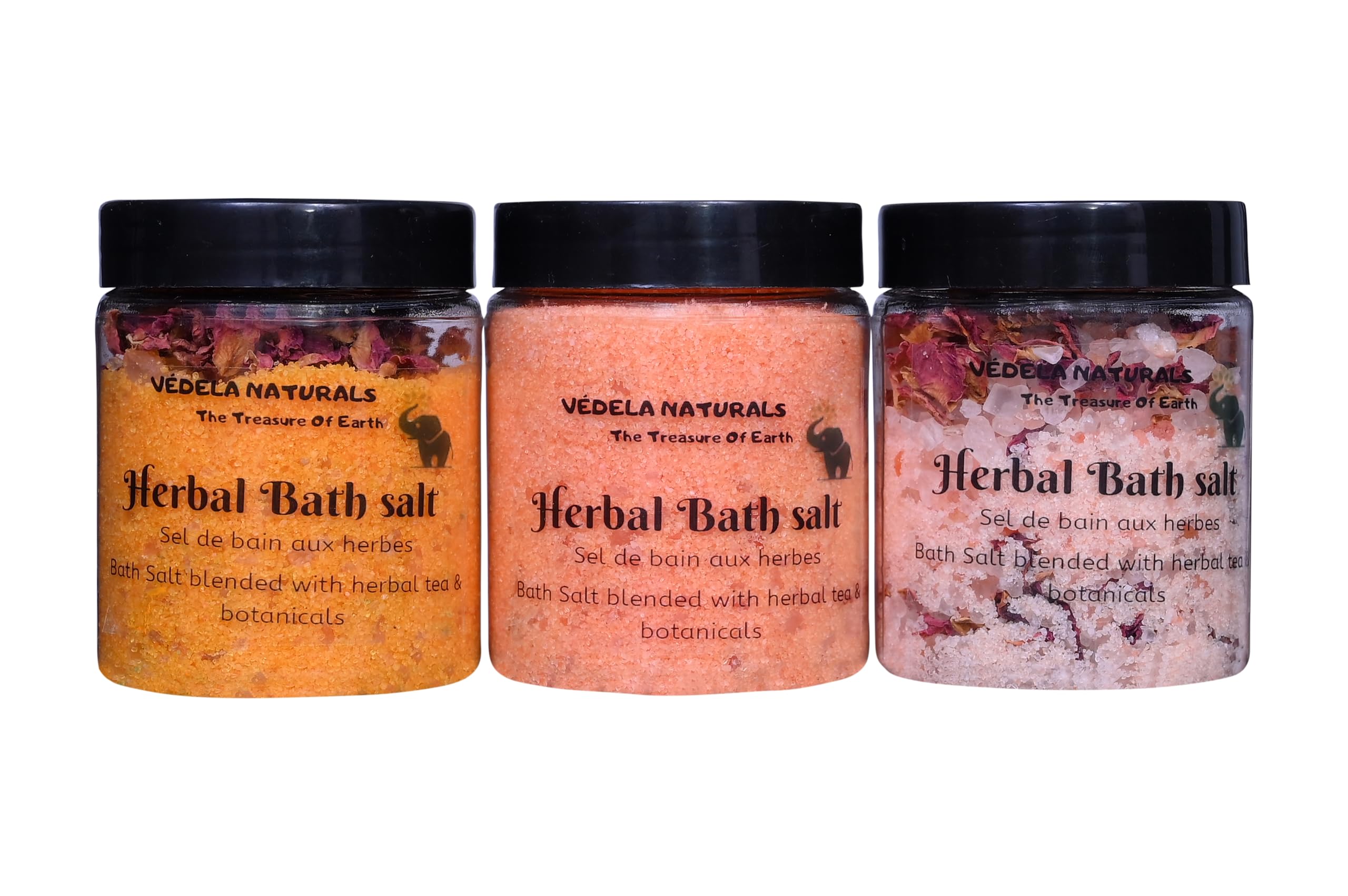 VÉDELA Naturals Lavender Bath Salt Set of 3 - Relaxing & Soaking Gift Box for Spa, Stress Relief & Self Care at Home