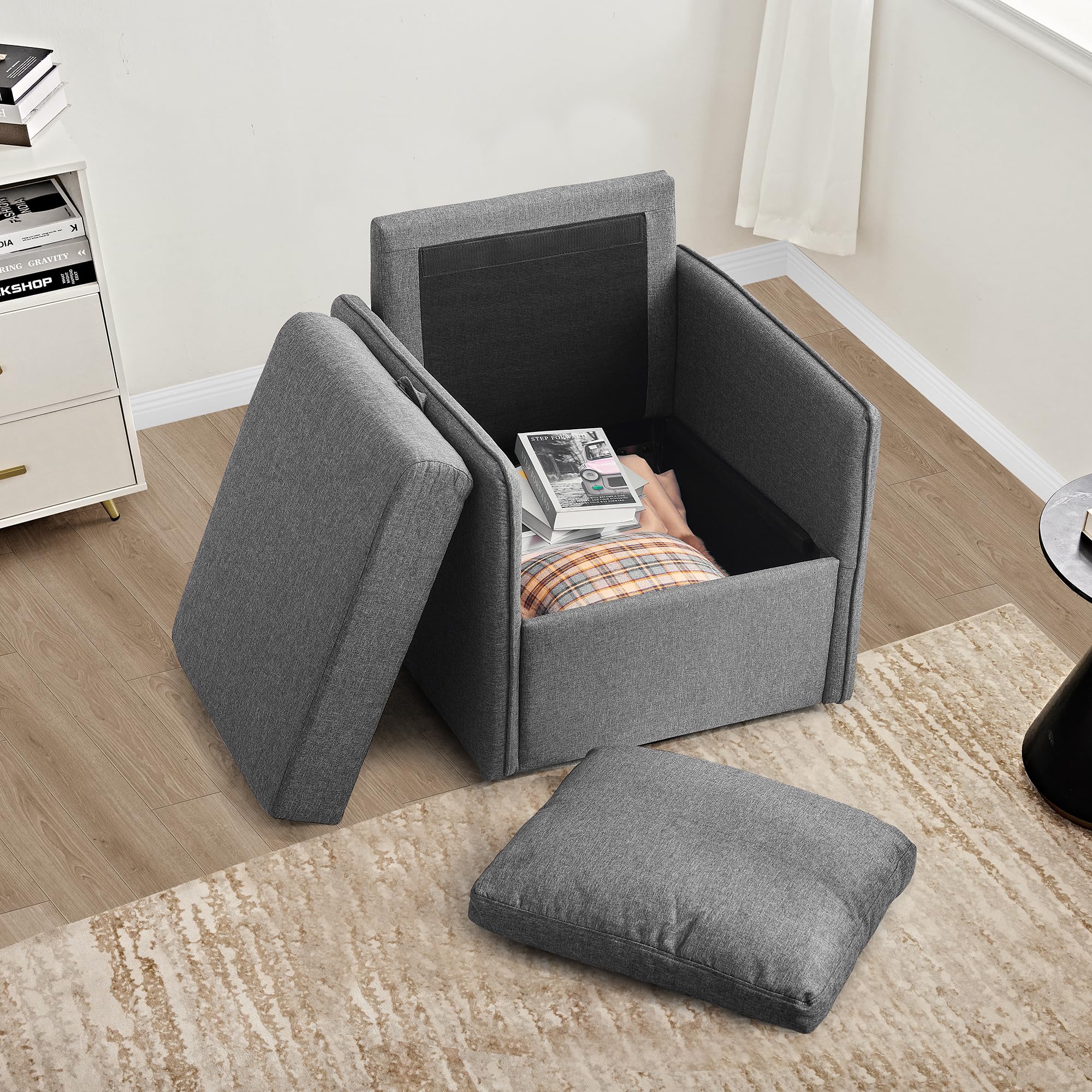 Redlife 360° Swivel Accent Chair Set of 2 with Storage - Mid Century Modern Upholstered Fabric Lounge Chairs for Living Room, Bedroom, Office (Gray) - Perfect for Small Spaces, Reading Nooks & Home Decor