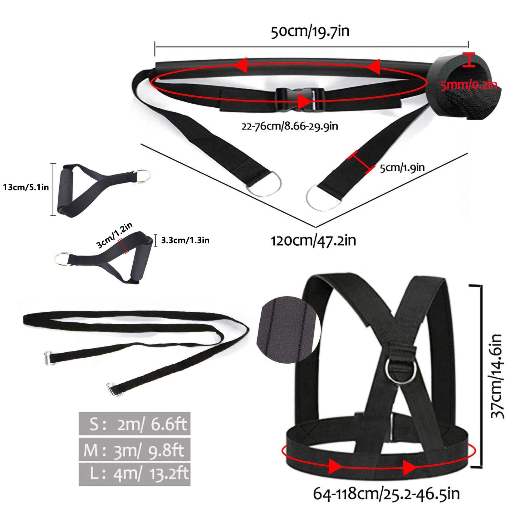 Premium Resistance Bands Set for Strength Training & Fitness - Double Endurance Weight Sled Harness Kit with Pulling Strap - Ideal for Sprinting, Running, Speed & Agility Workouts - Perfect for Home Gym, CrossFit & Athletic Training - Black