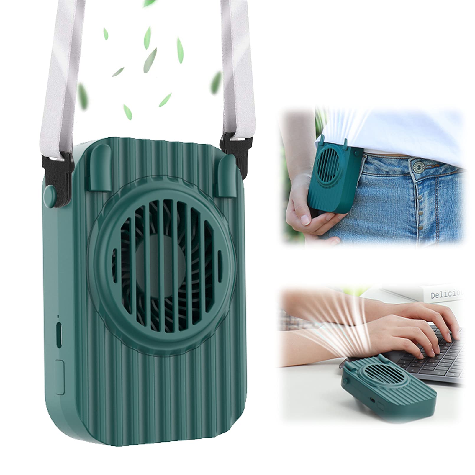 3 in 1 Rechargeable USB Waist Fan, Necklace Fan & Desk Fan - 3 Speed Adjustable Hands-Free Wearable Cooling Fan for Women, Men & Kids - Perfect for Outdoor Travel, Office, Sports & Summer Activities