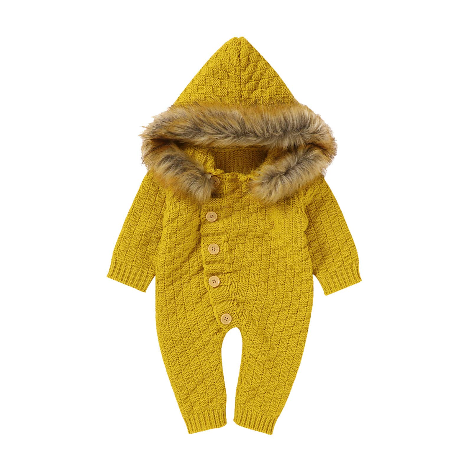 FWAY89 Winter Baby Boys & Girls Warm Knit Hoodie Romper Jumpsuit - Cozy Toddler Outfit for Cold Weather Playdates & Family Photos