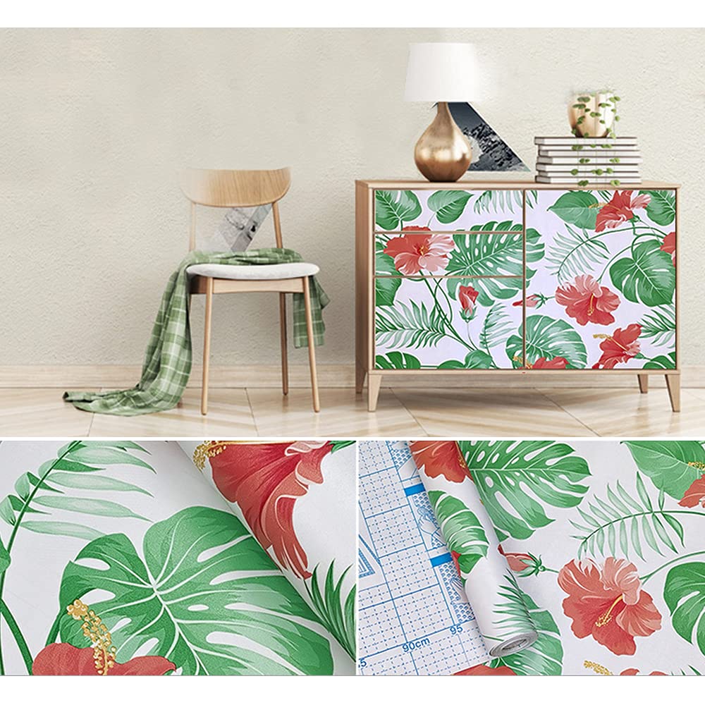Non-Slip Self-Adhesive Shelf Liner - Red Canna Flower Pattern - 118x17.7 Inch Drawer & Cabinet Liner - Waterproof Kitchen Shelf Paper for Dressers, Closets, Pantry Organization & Furniture Protection