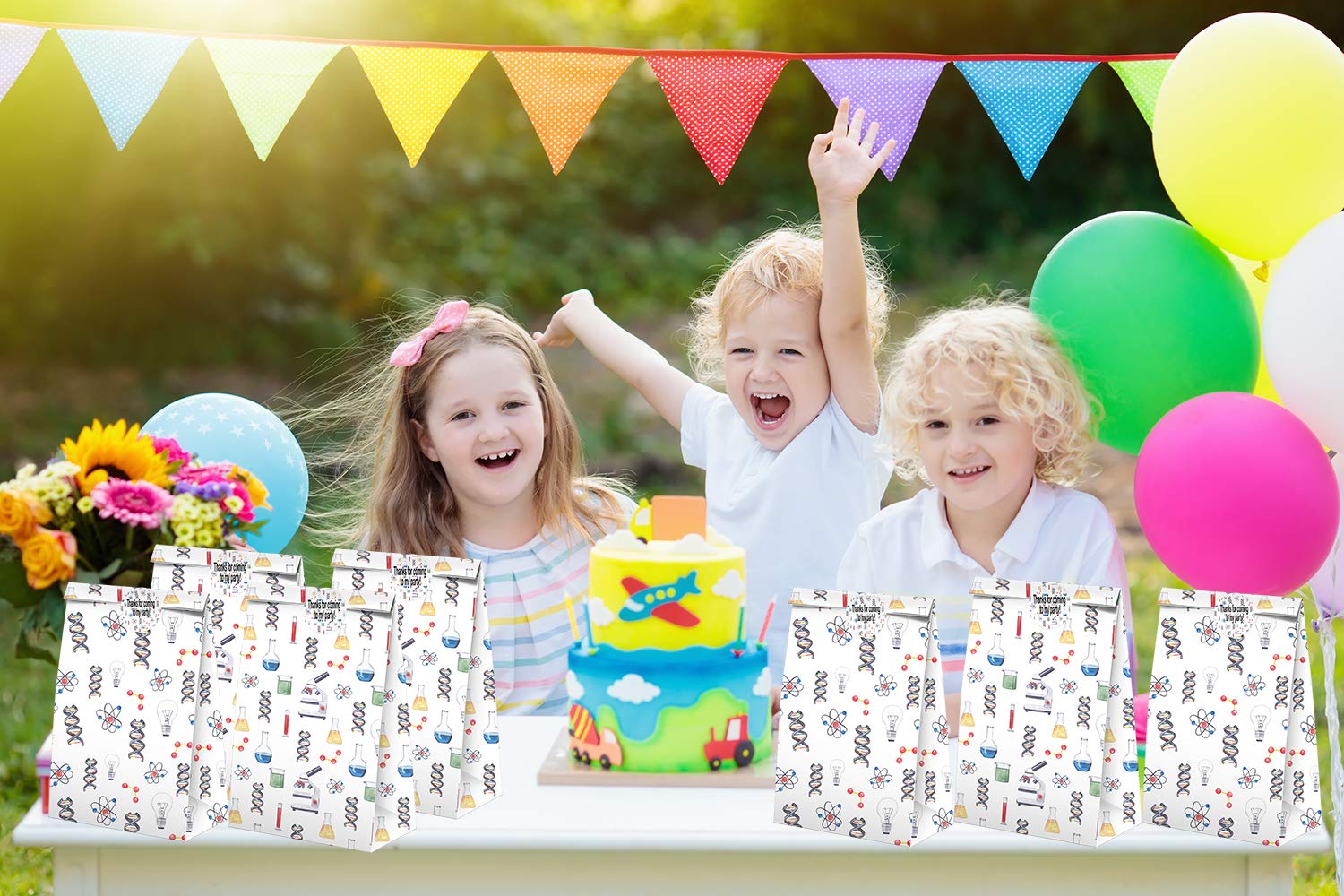 Science Party Favors Candy Bags with Stickers - Science Themed Goodie Gift Treat Bags for Kids Birthday Party Supplies - Perfect for Classroom Rewards, Science Fair Prizes & STEM Celebration Events