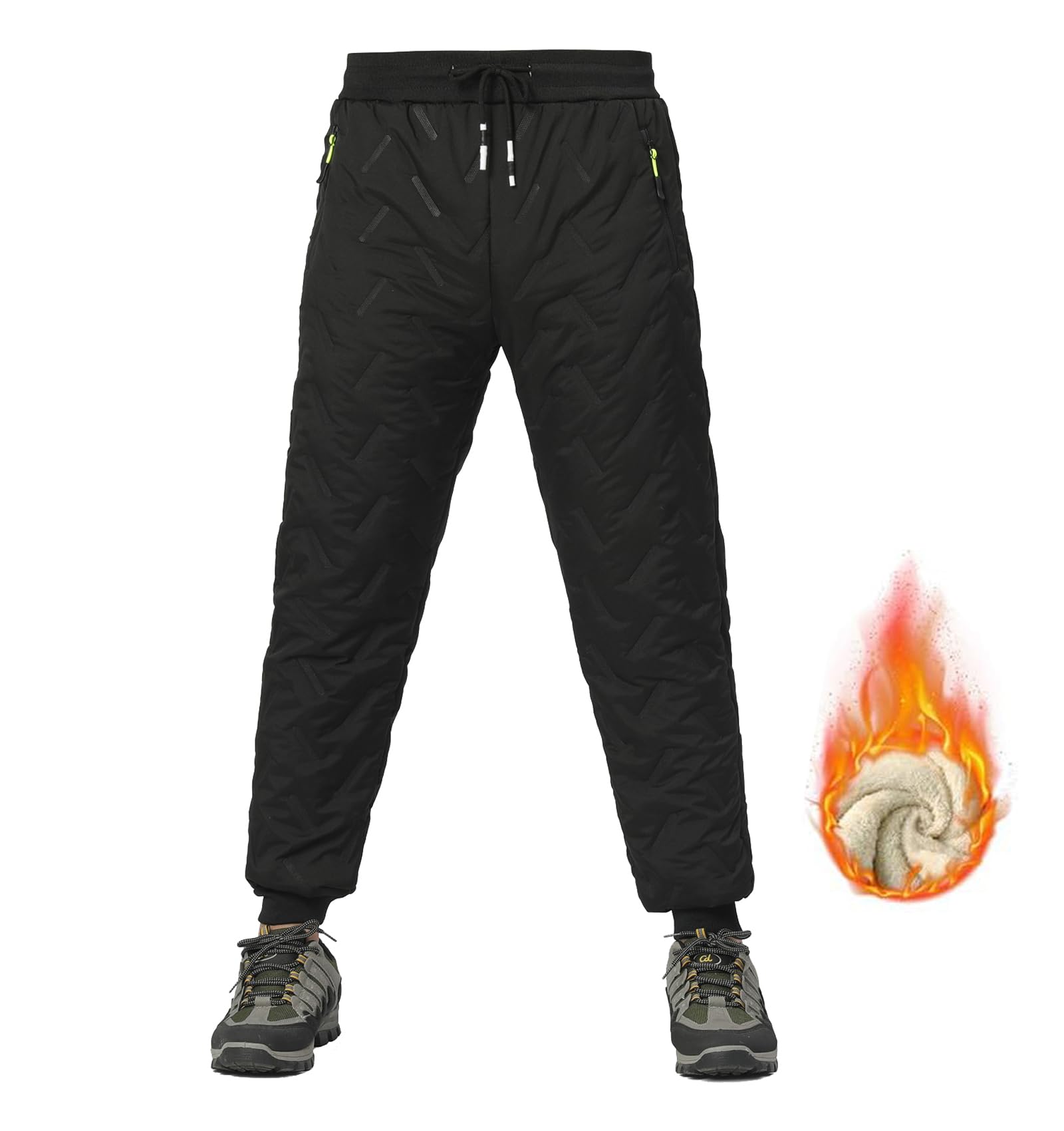 Men's Winter Snow Pants - Sherpa Lined Fleece Jogger Sweatpants for Cold Weather, Thick Warm Thermal Pants for Skiing, Snowboarding & Outdoor Activities